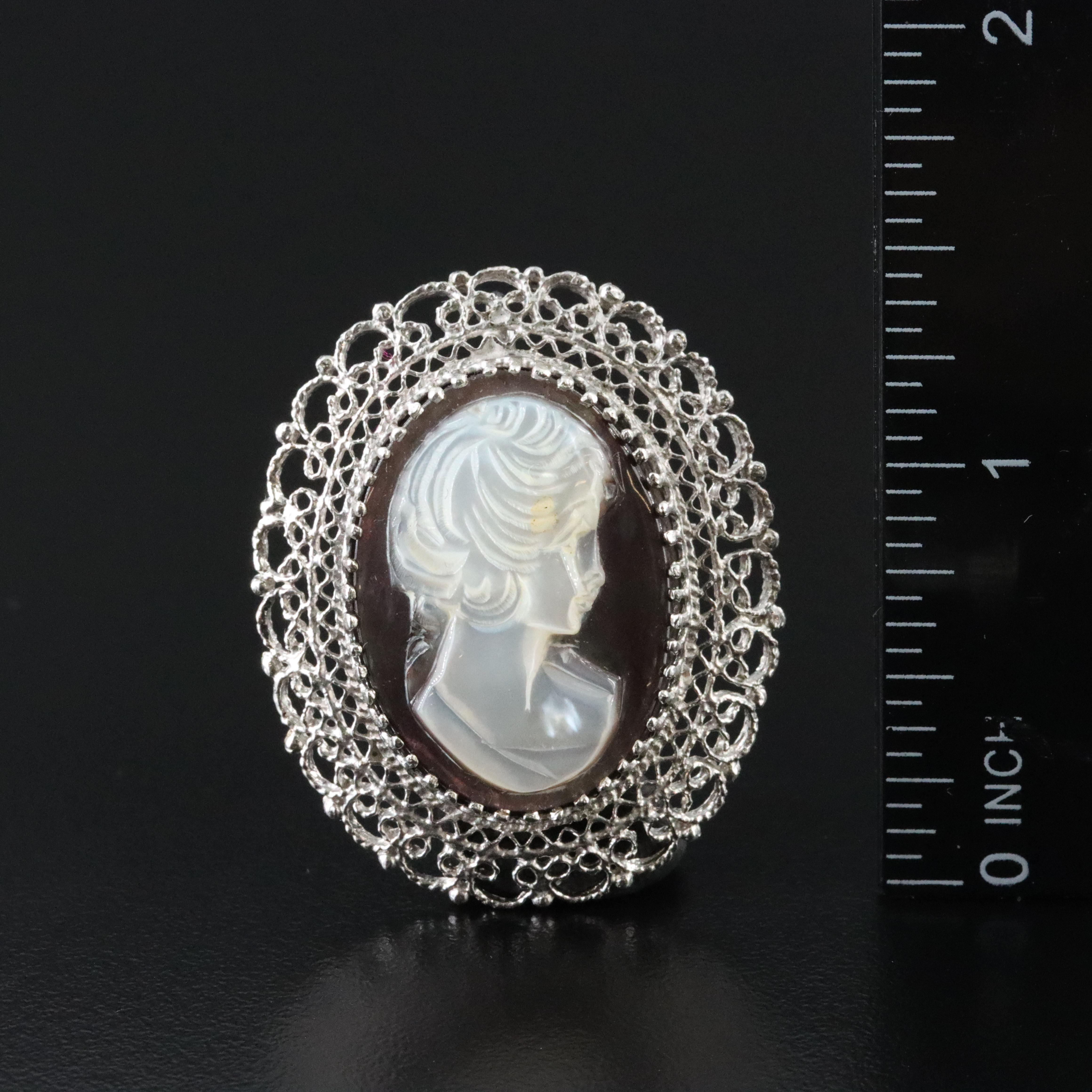 Sterling Mother of Pearl Cameo Converter Brooch