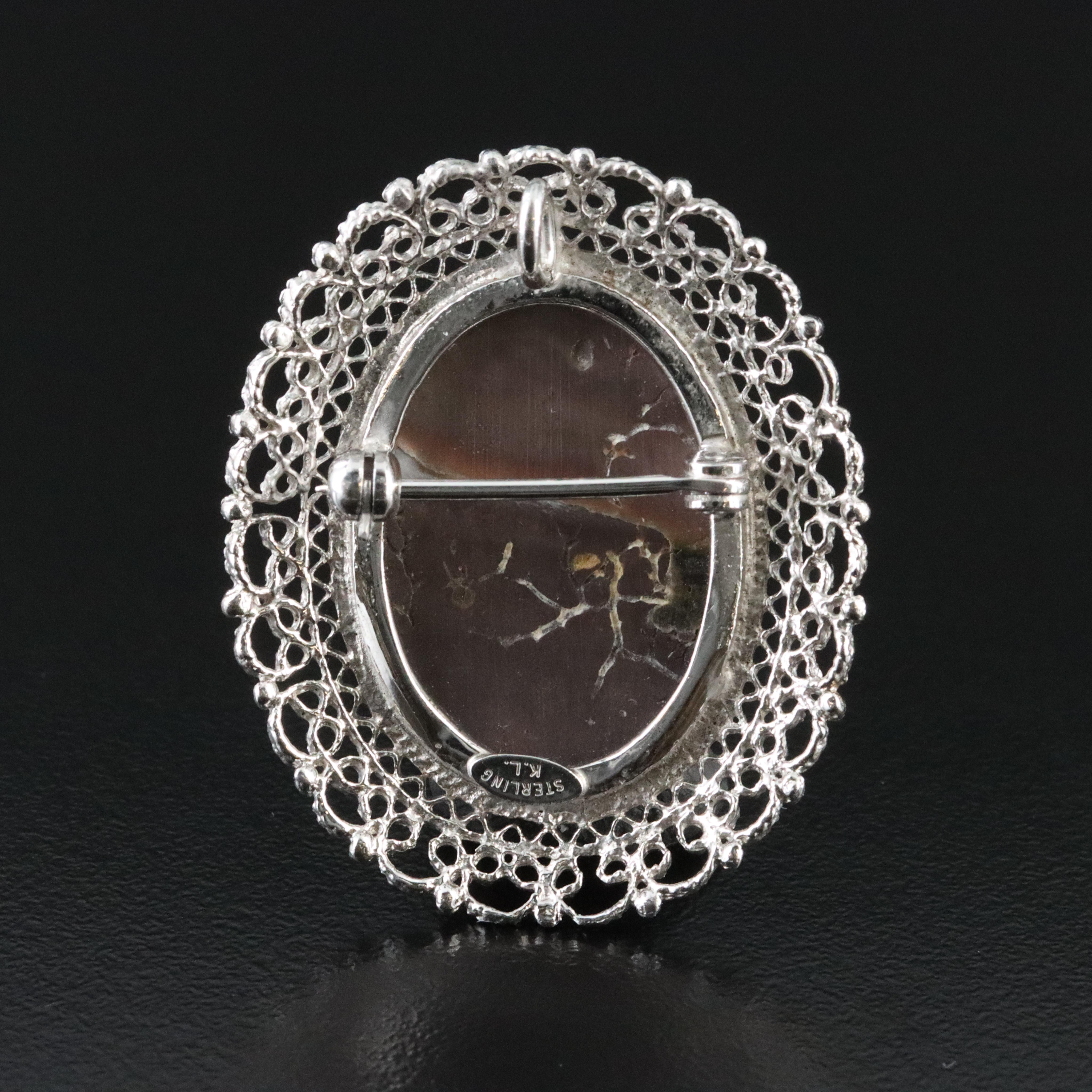 Sterling Mother of Pearl Cameo Converter Brooch