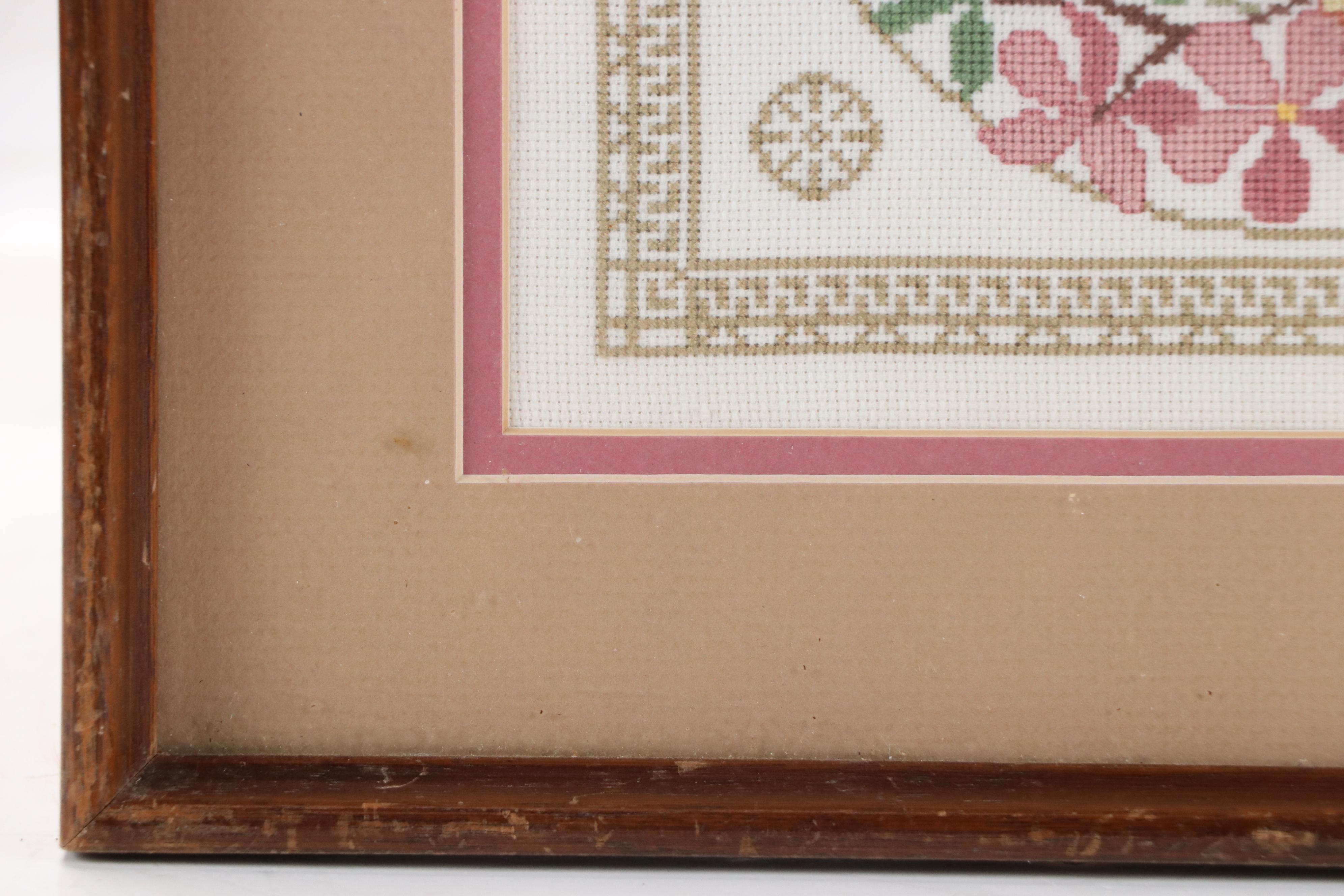 Floral Cross-Stitch Embroidery Panel with Butterfly, Late 20th–21st Century