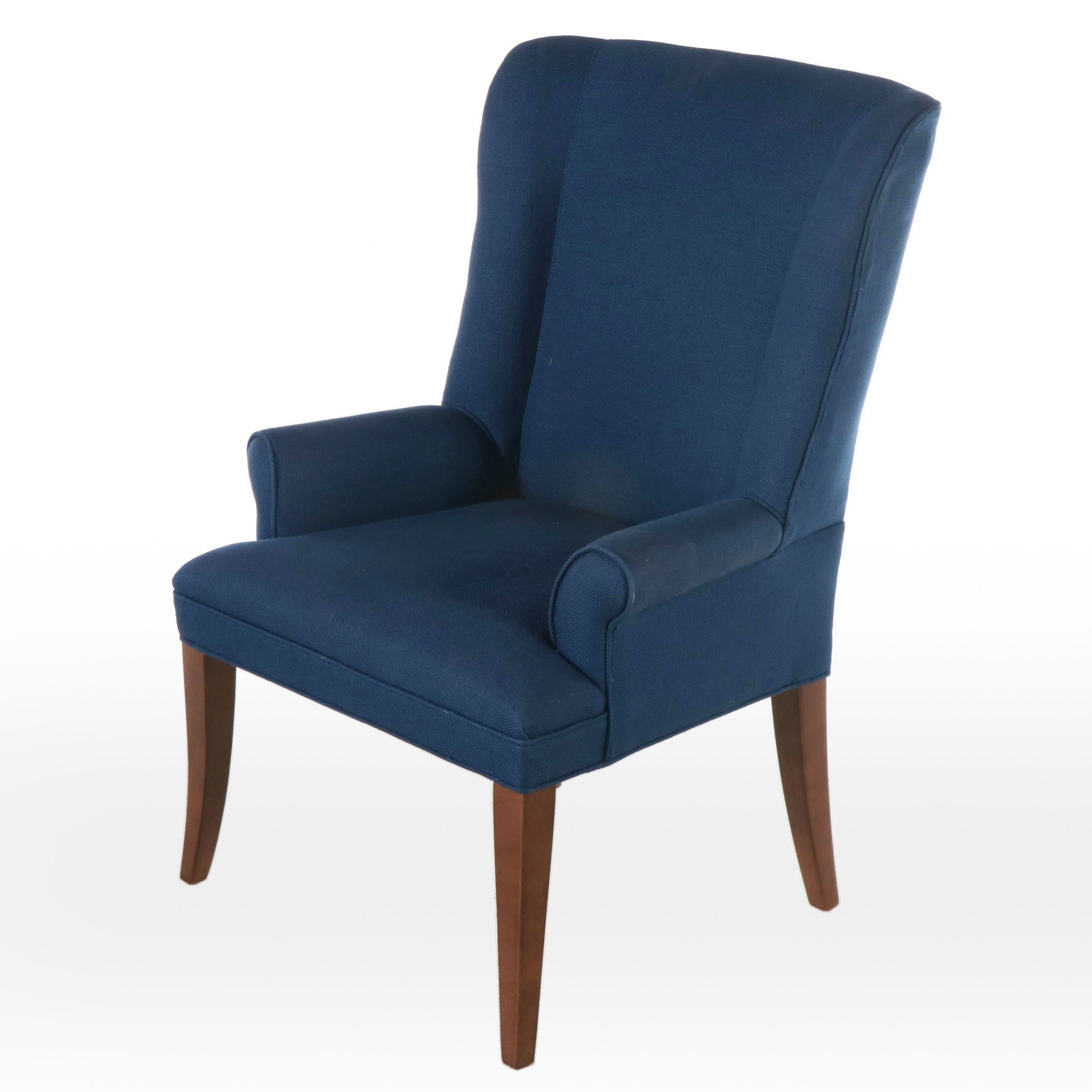 Williams-Sonoma Blue Chenille Upholstered Wingback Armchair
