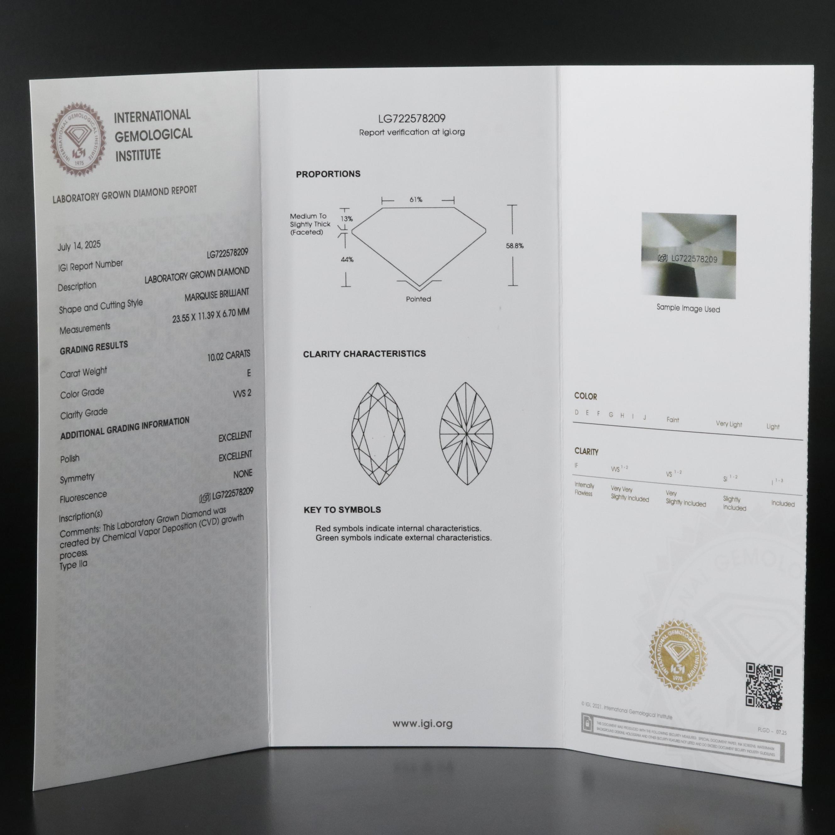 18K 10.02 CTW Lab Grown Diamond Solitaire Ring with IGI Report