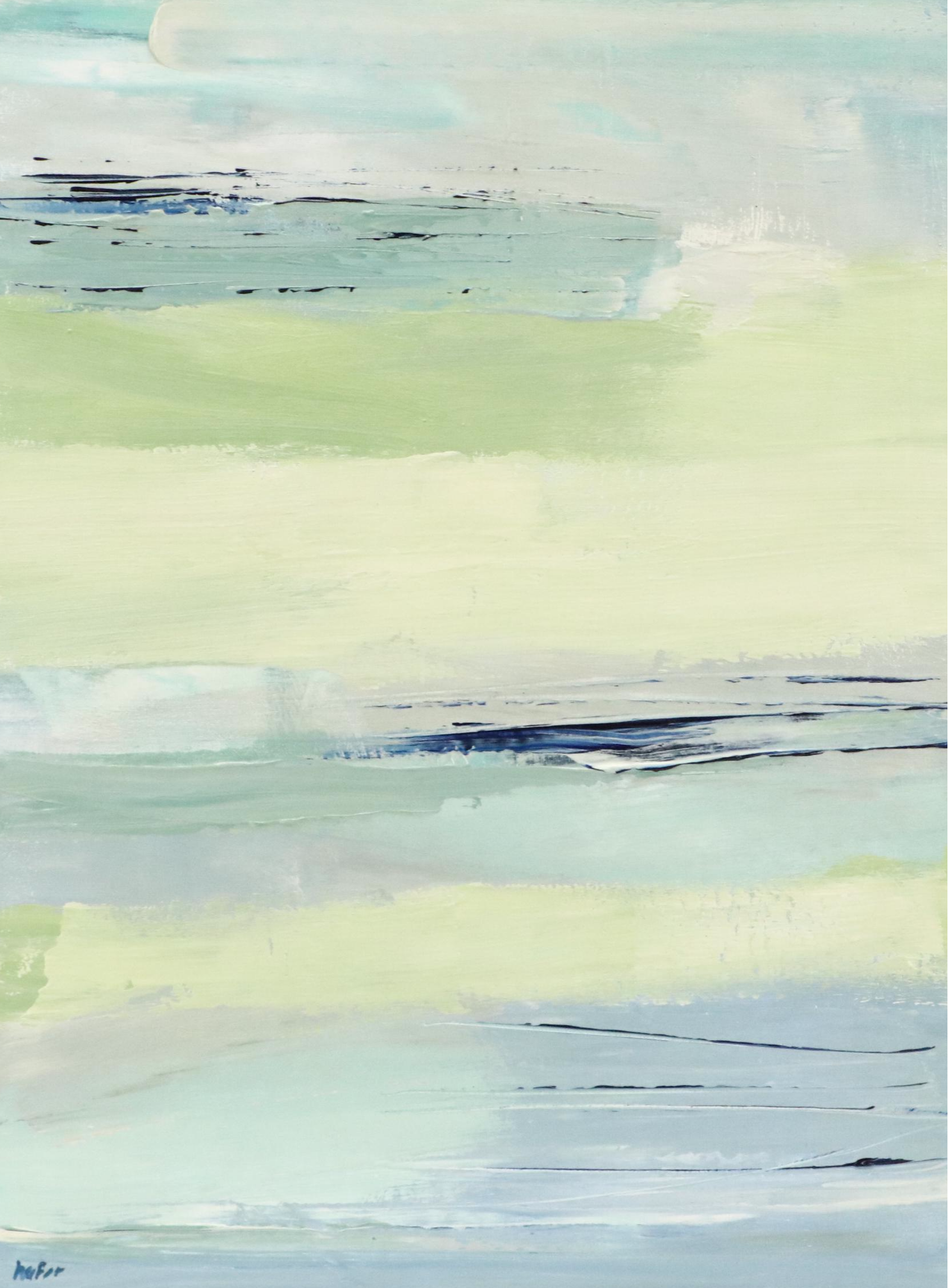 Lee Hafer Acrylic Painting Abstract Aqua Composition, 21st Century