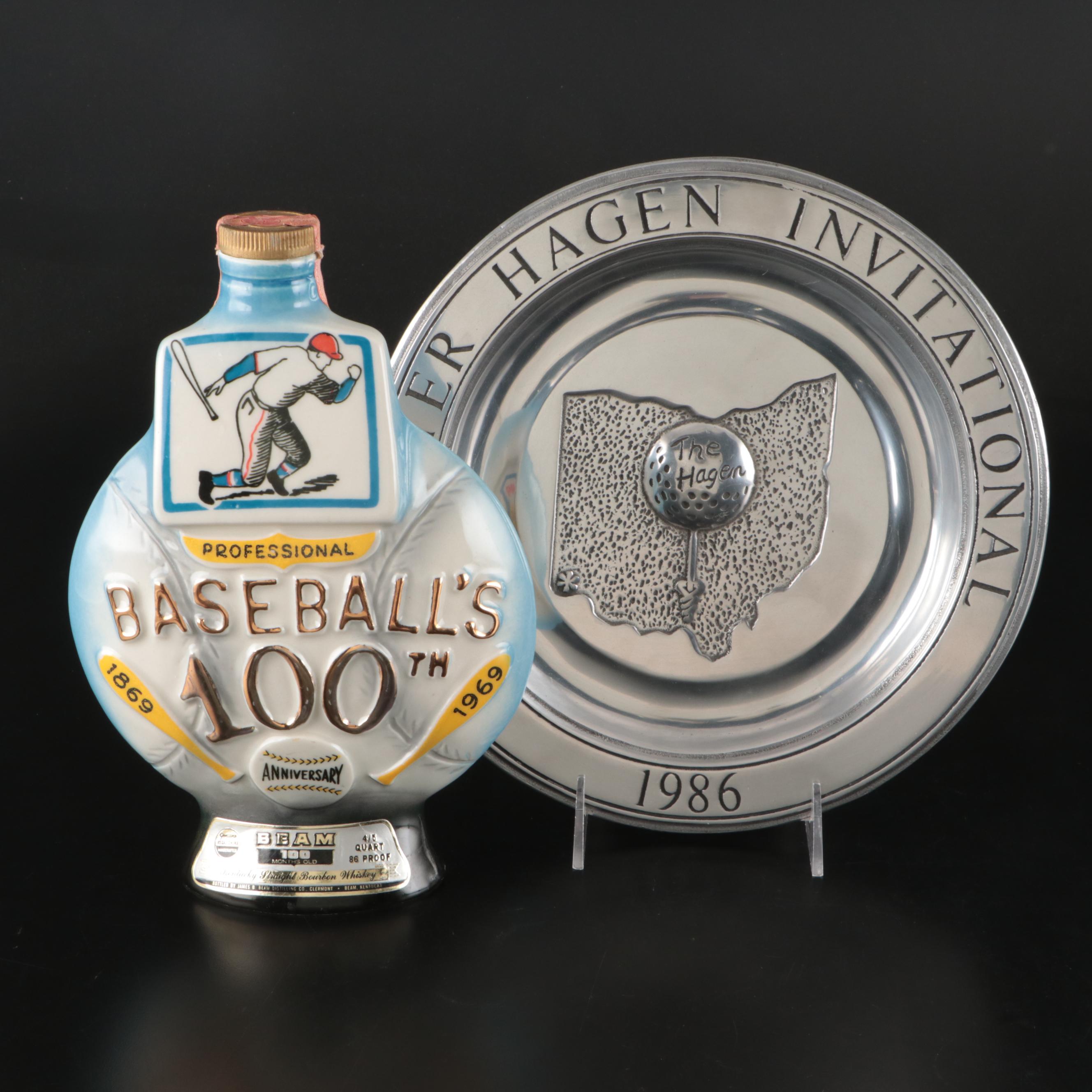 Professional Baseball Commemorative Ceramic Decanter with Other Metal Plate