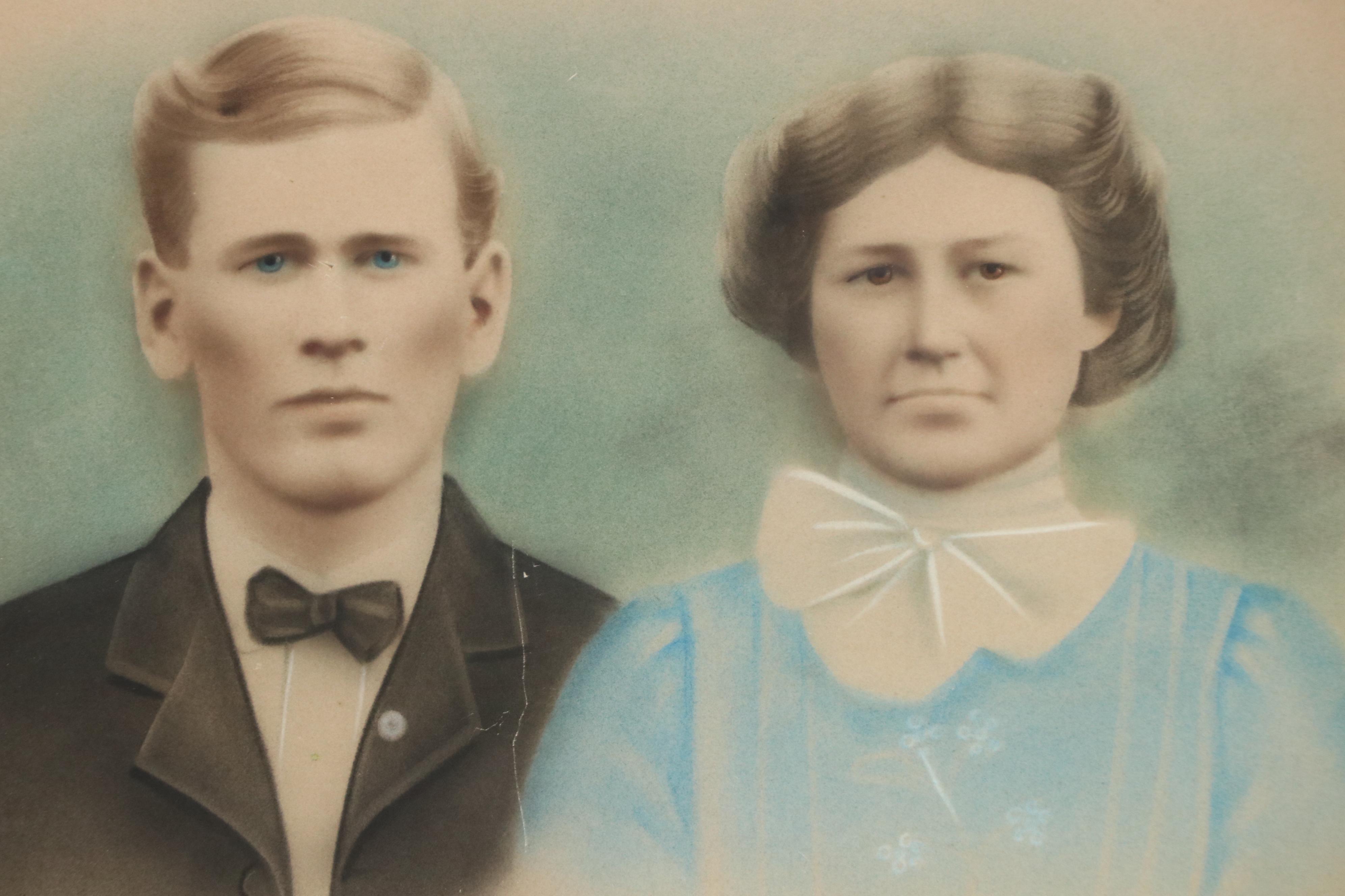 Hand-Colored Portrait Photographs of Couple and Child, 19th Century