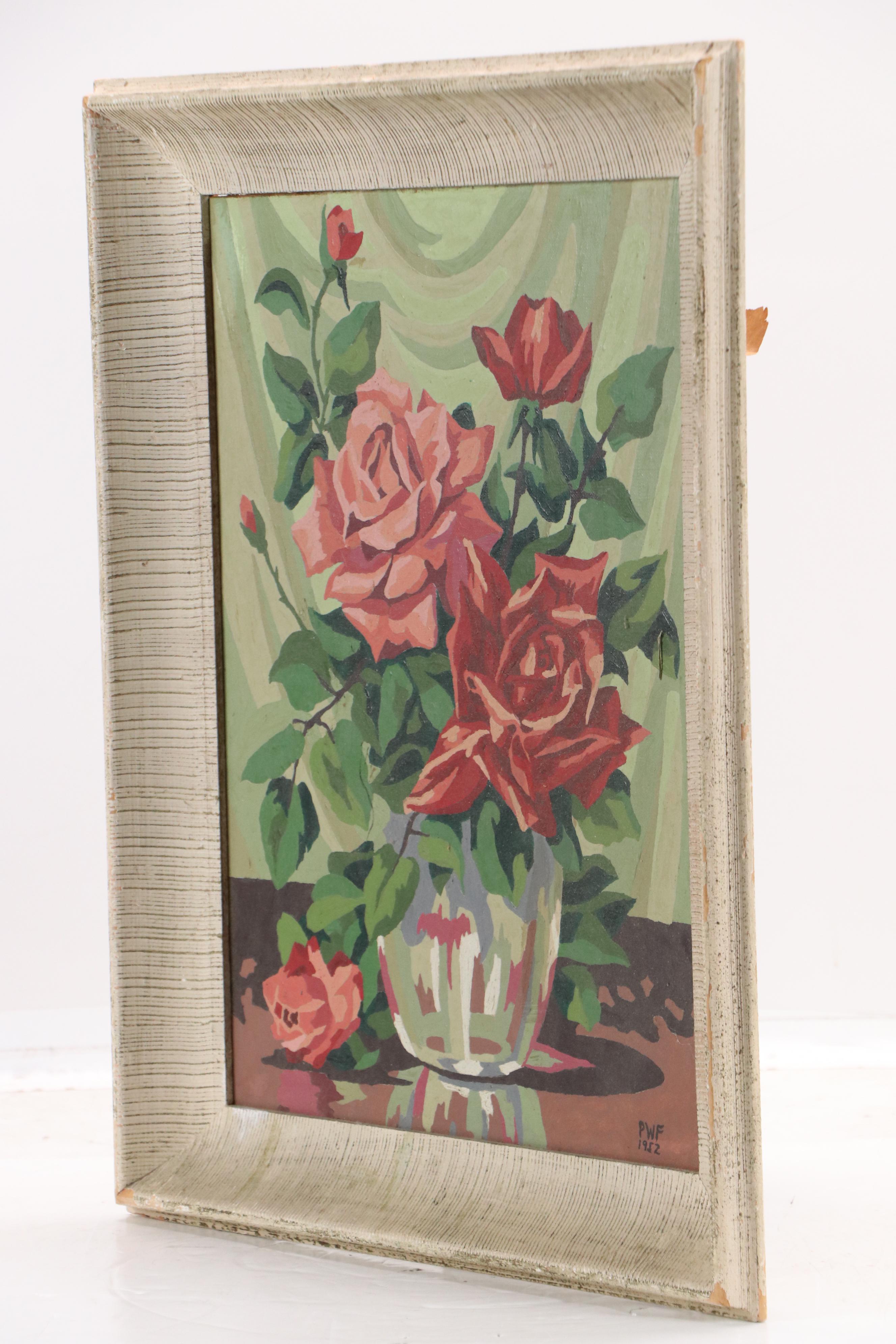 Floral Still Life Oil Paint-By-Number Painting of Roses, 1952