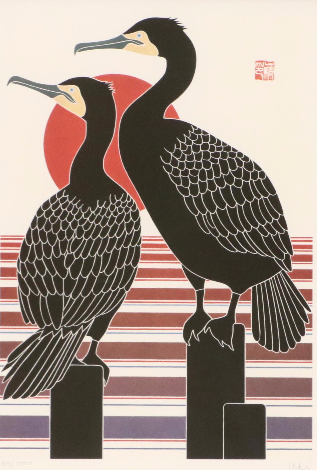 Ikki Matsumoto Offset Lithograph "Two Cormorants," Circa 1980