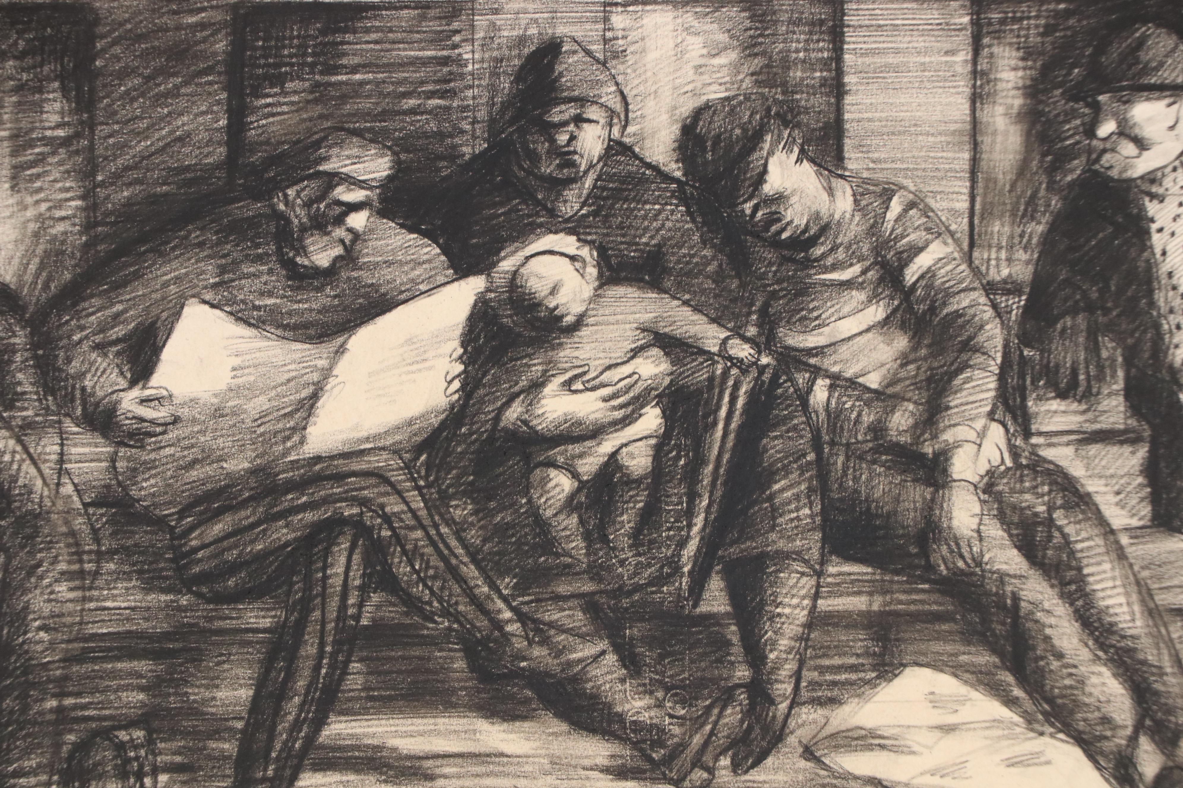 Harvey Shepard Charcoal Drawing of Subway Scene and Other Ink Drawing, 1936