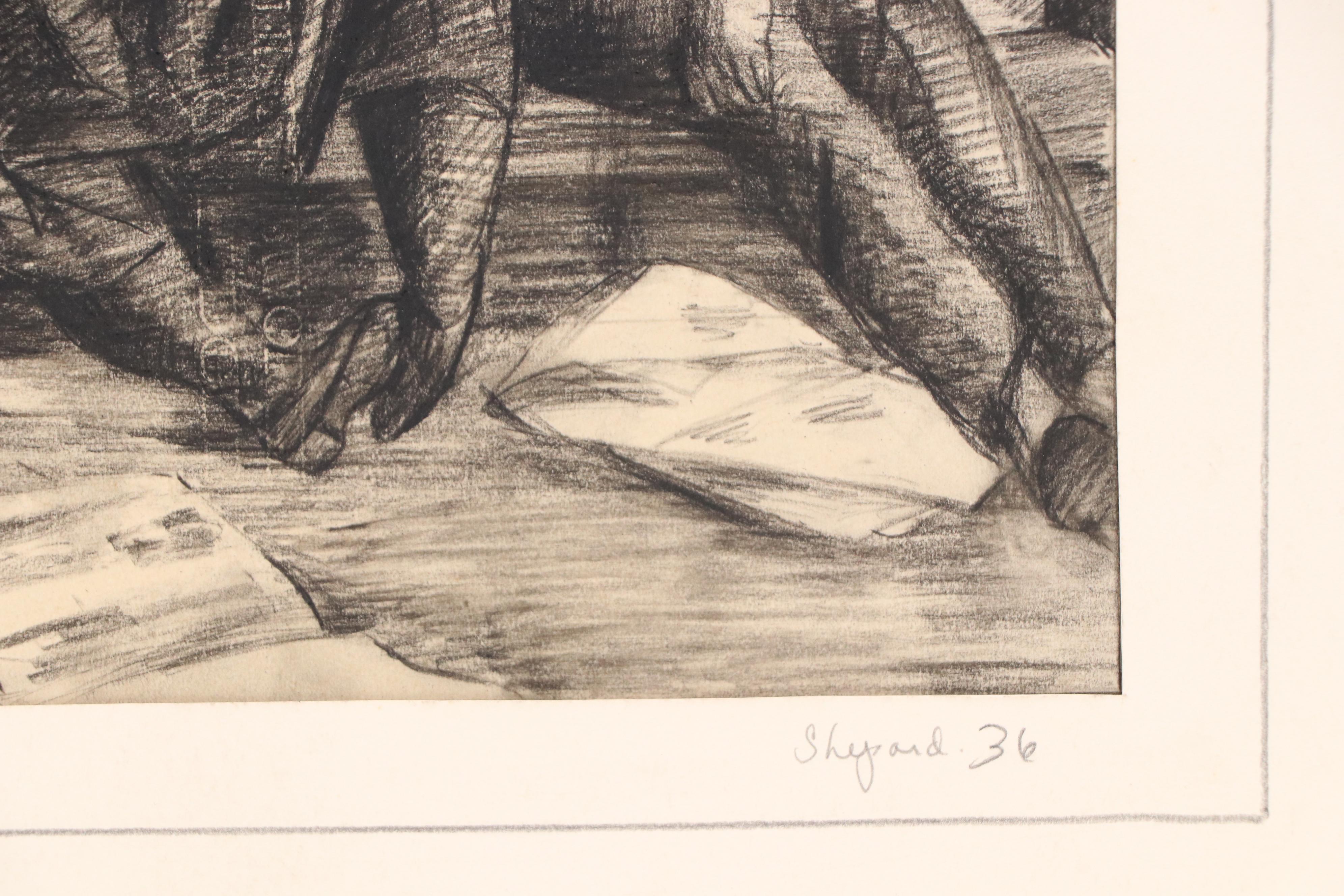 Harvey Shepard Charcoal Drawing of Subway Scene and Other Ink Drawing, 1936