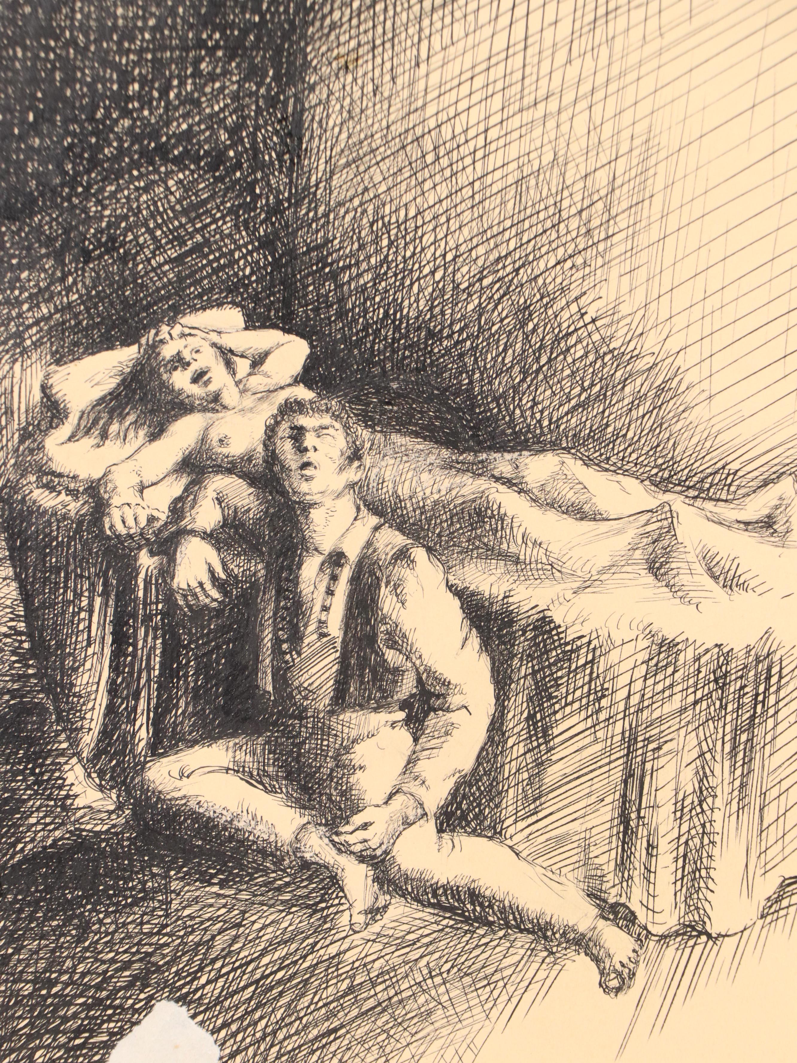 Harvey Shepard Charcoal Drawing of Subway Scene and Other Ink Drawing, 1936