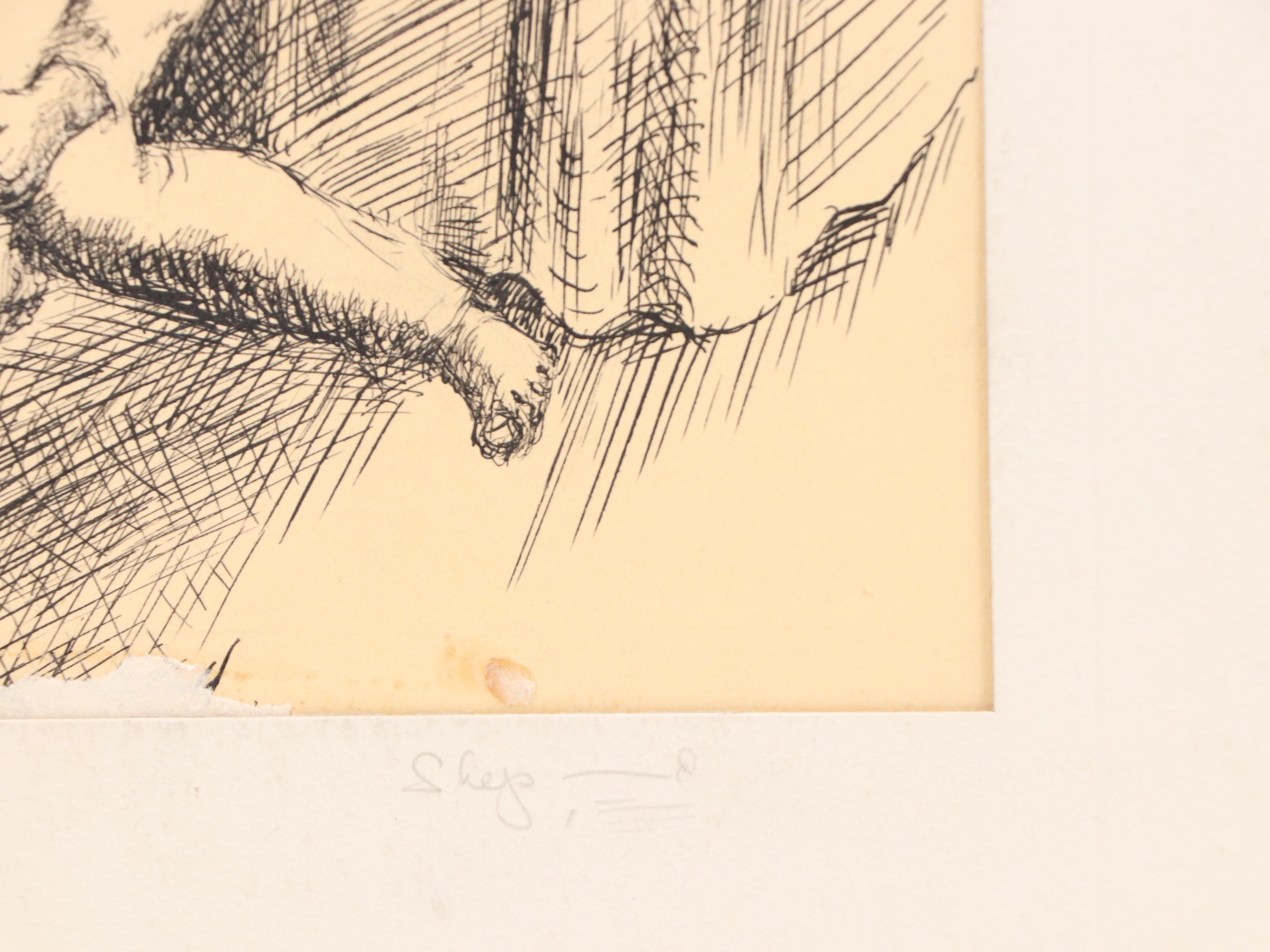 Harvey Shepard Charcoal Drawing of Subway Scene and Other Ink Drawing, 1936