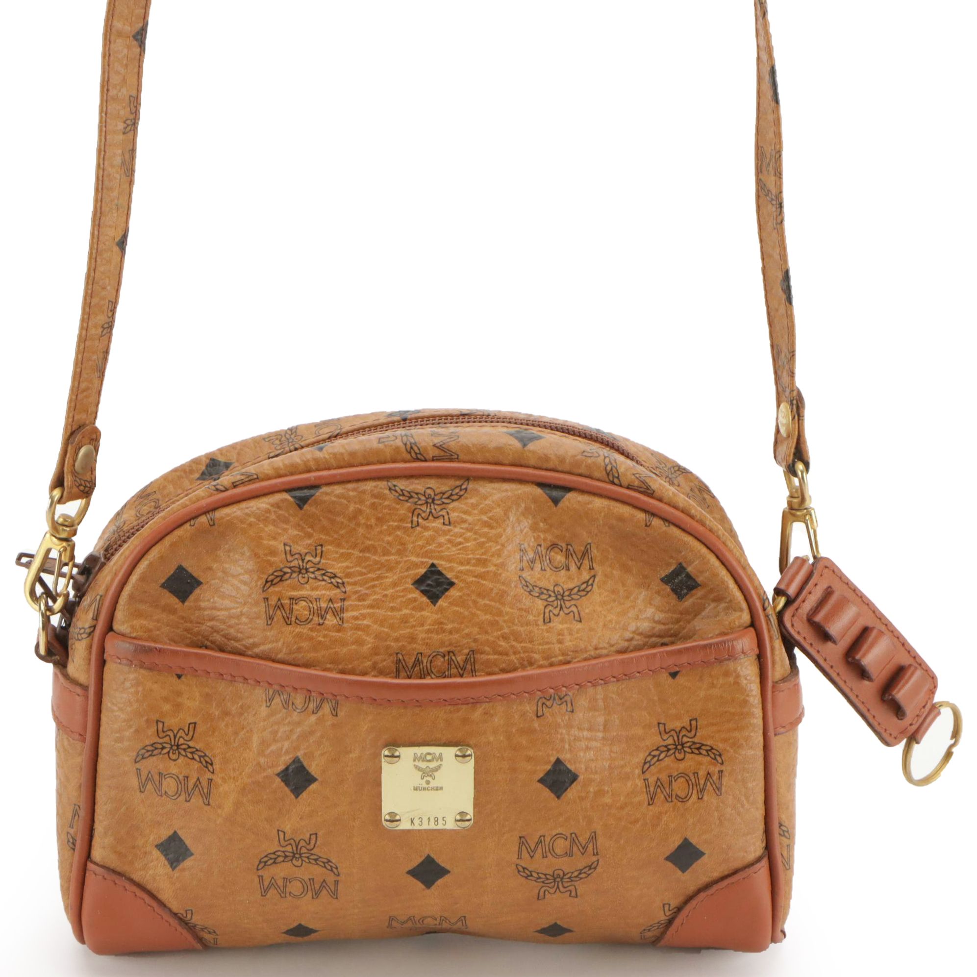 MCM Golf Collection Crossbody Bag in Cognac Visetos Canvas and Leather