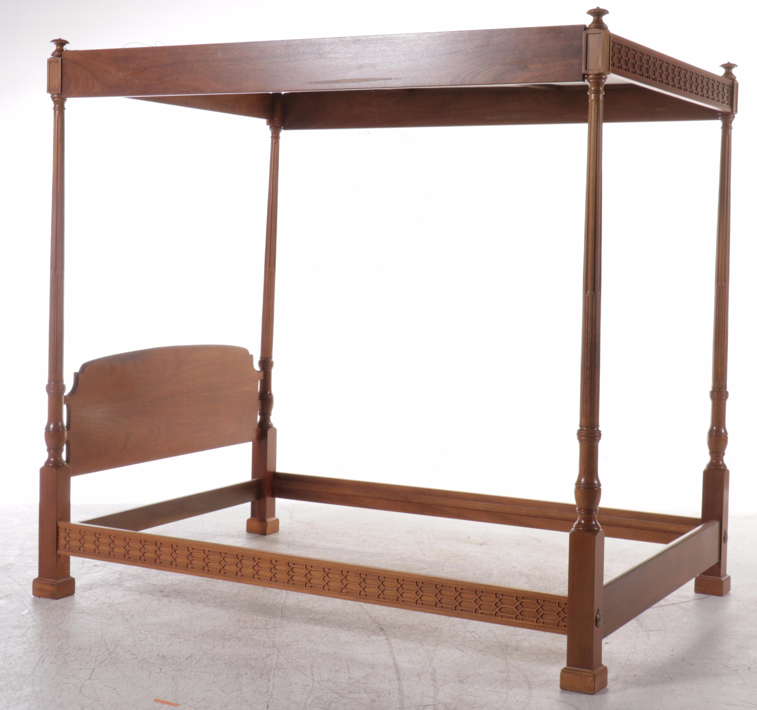 Georgian Style Mahogany Queen Size Four-Poster Canopy Bed Frame