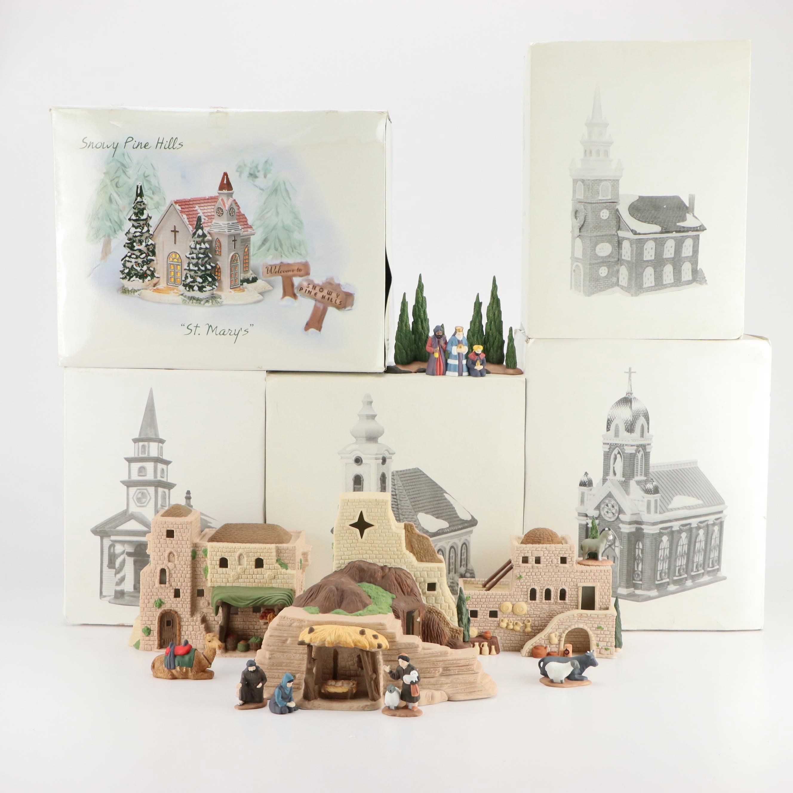 Department 56 Little Town of Bethlehem with Other Porcelain Churches