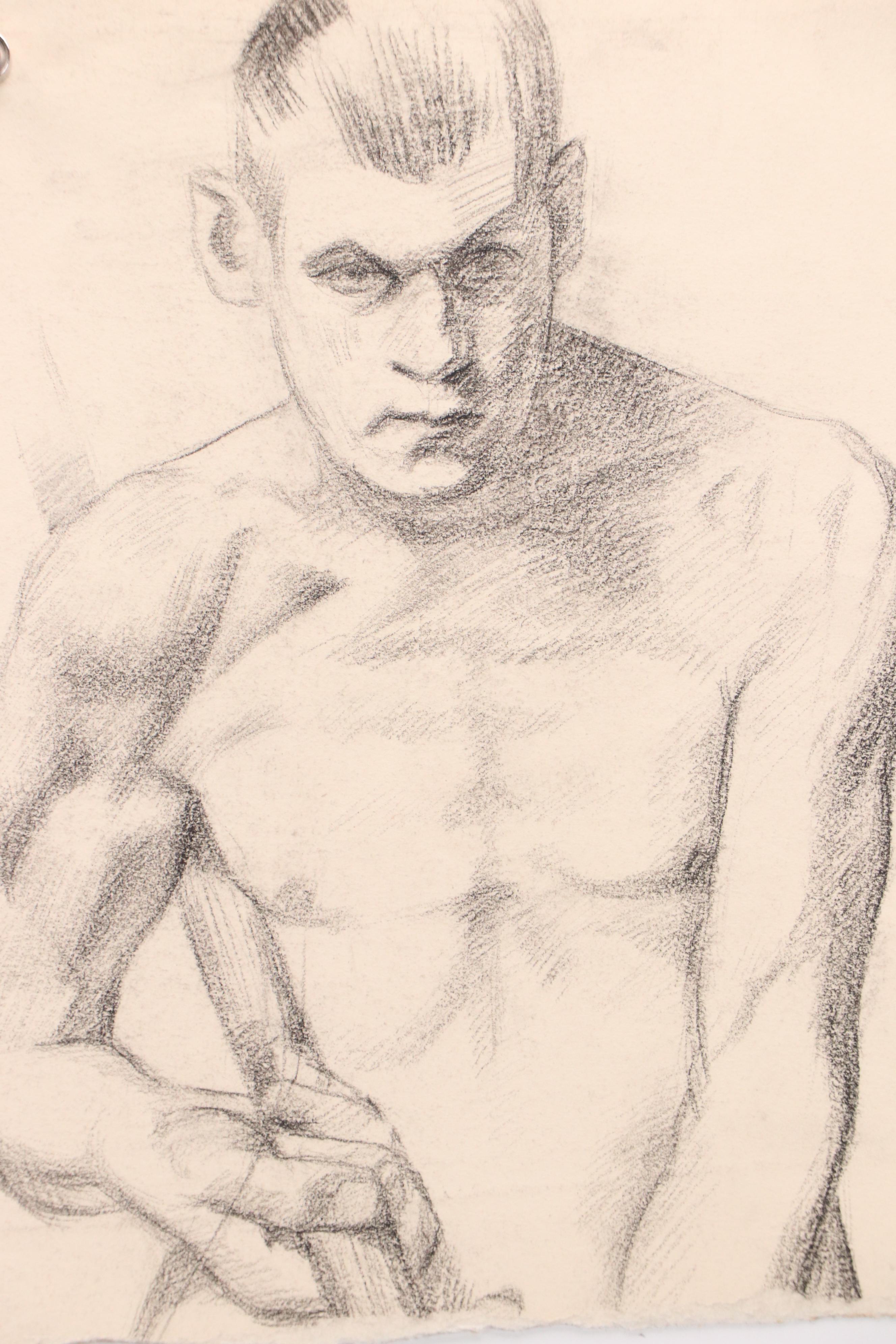 Harvey Shepard Charcoal Portrait of Man Eating and Other Nude Drawings, 1936