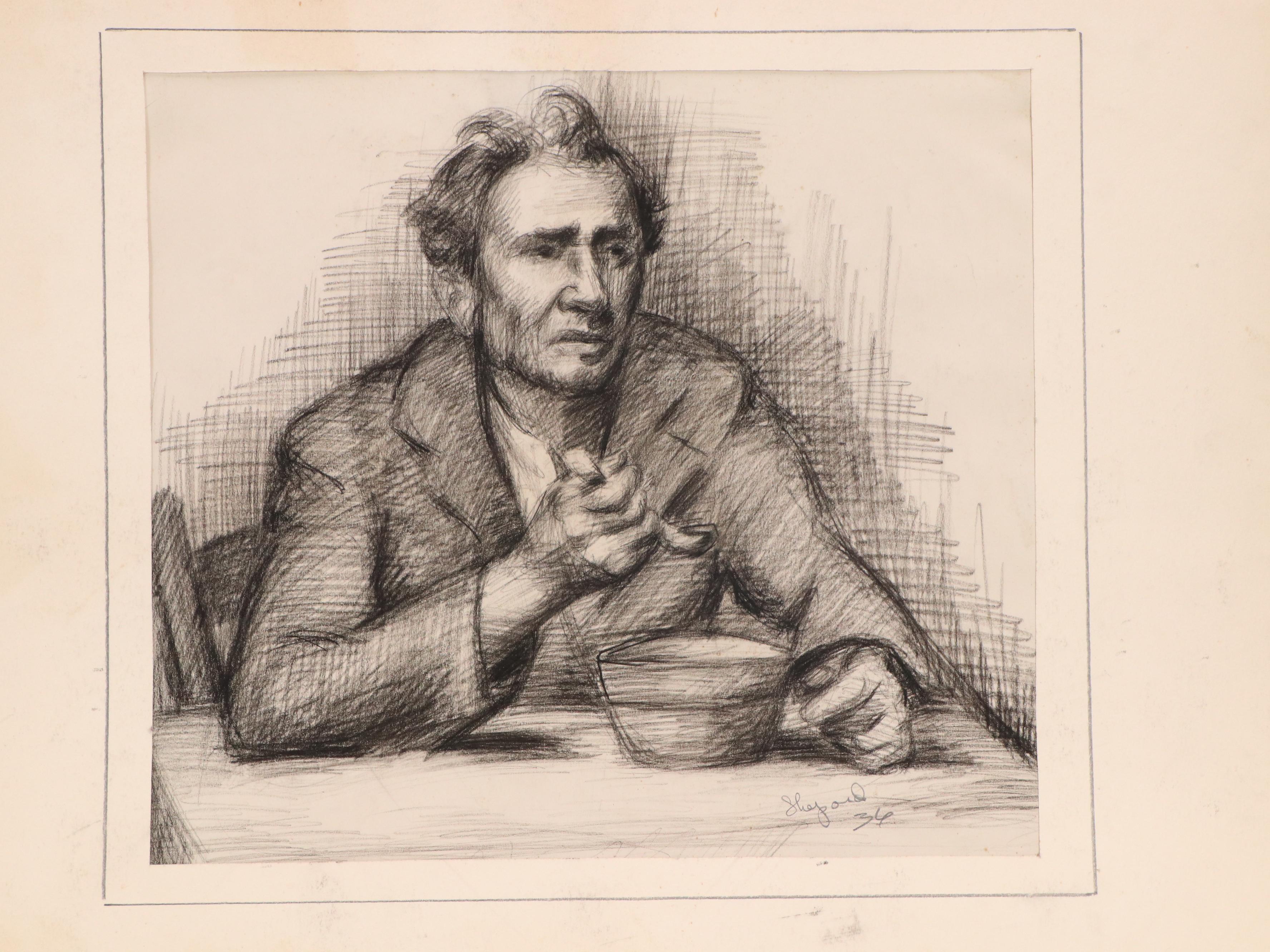 Harvey Shepard Charcoal Portrait of Man Eating and Other Nude Drawings, 1936