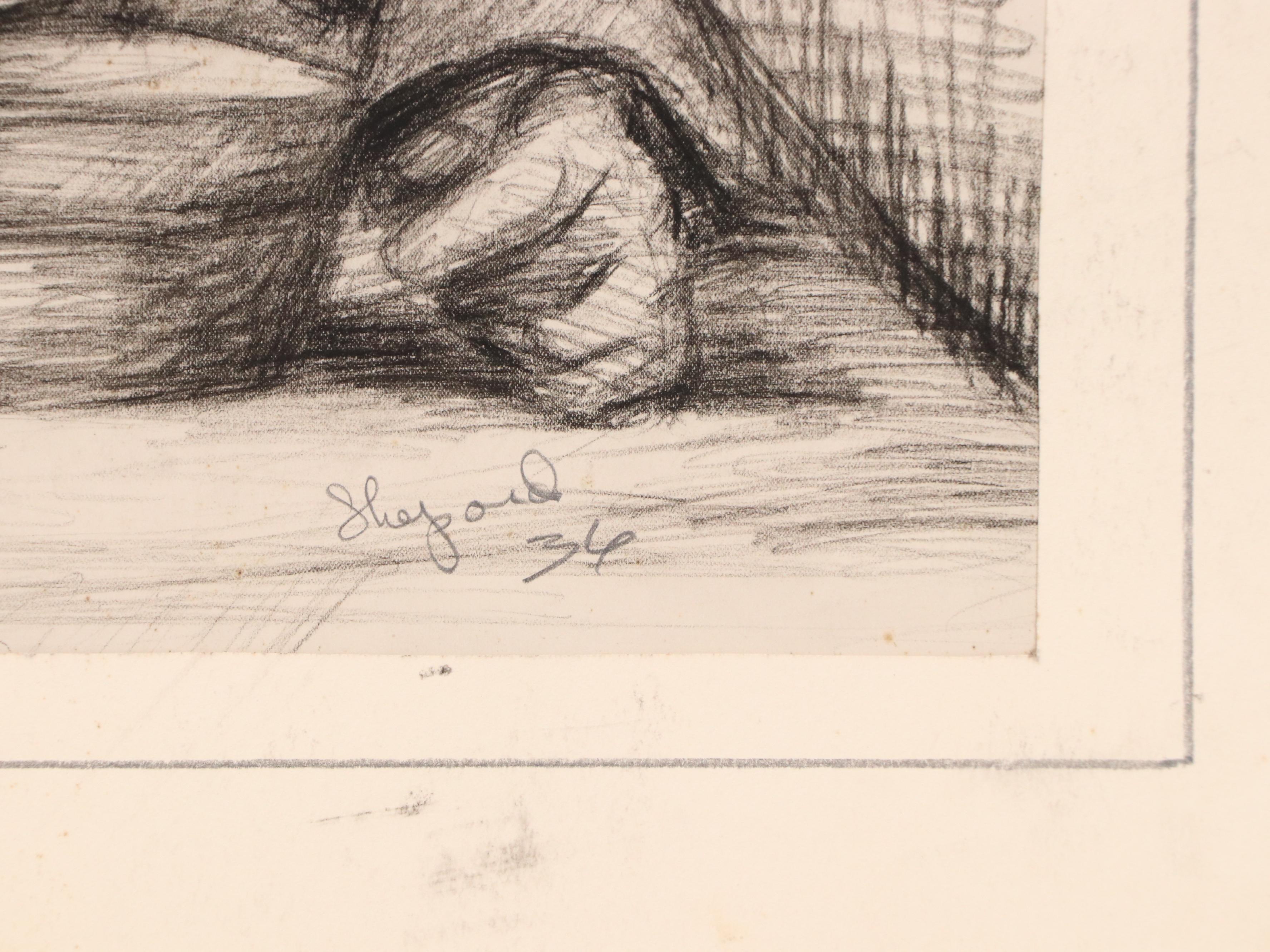 Harvey Shepard Charcoal Portrait of Man Eating and Other Nude Drawings, 1936