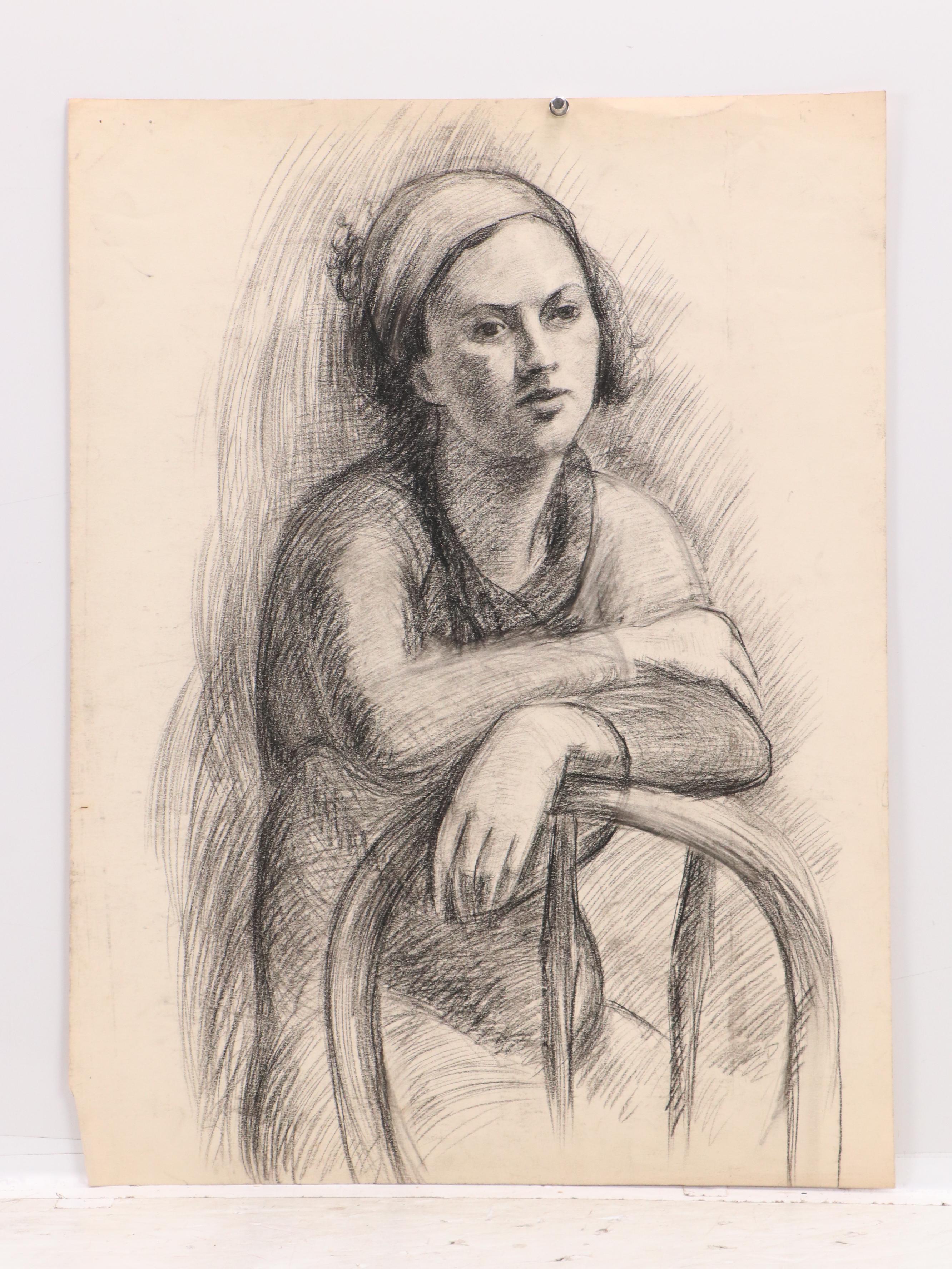 Harvey Shepard Charcoal Portrait of Man Eating and Other Nude Drawings, 1936
