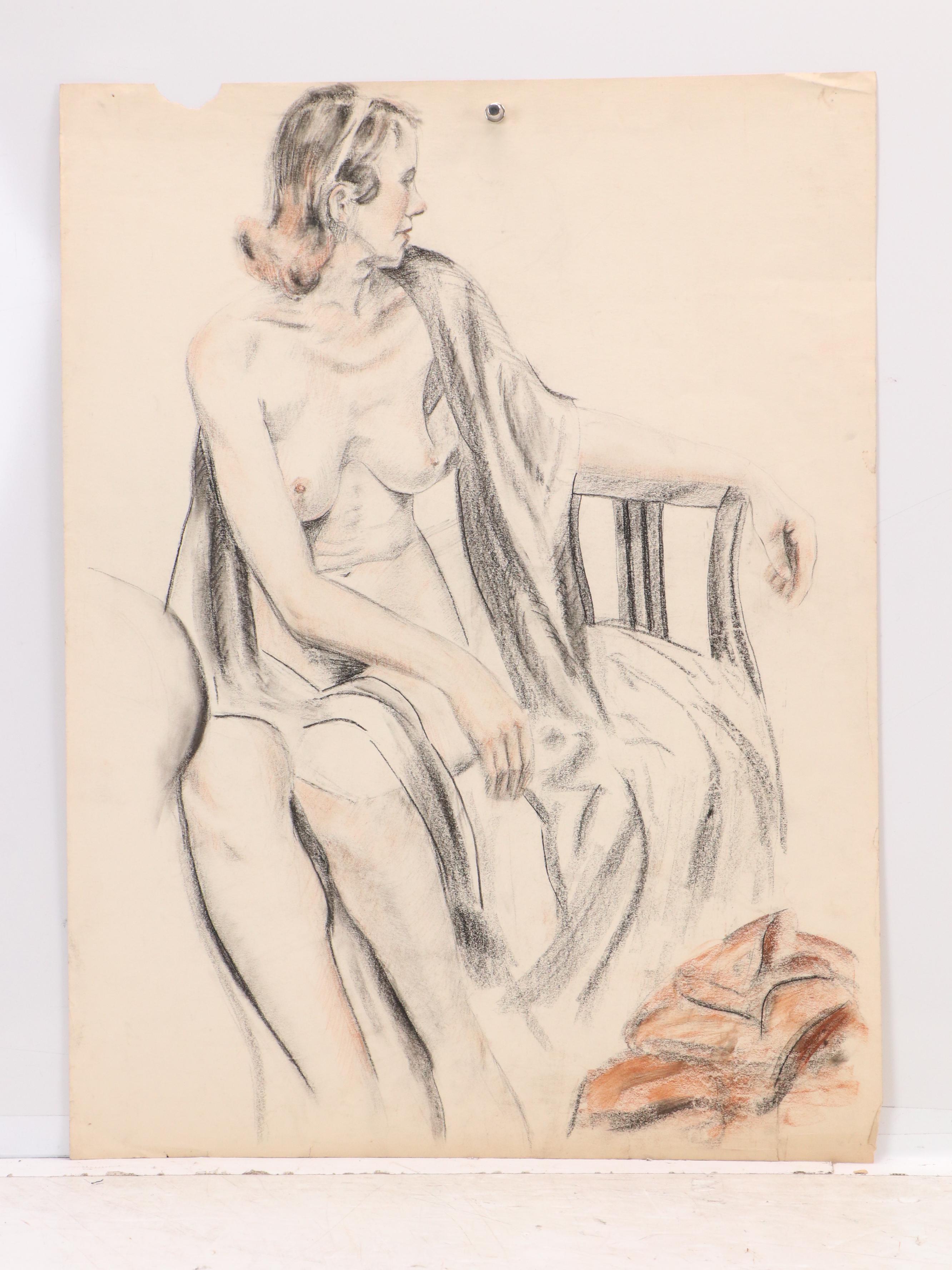 Harvey Shepard Charcoal Portrait of Man Eating and Other Nude Drawings, 1936