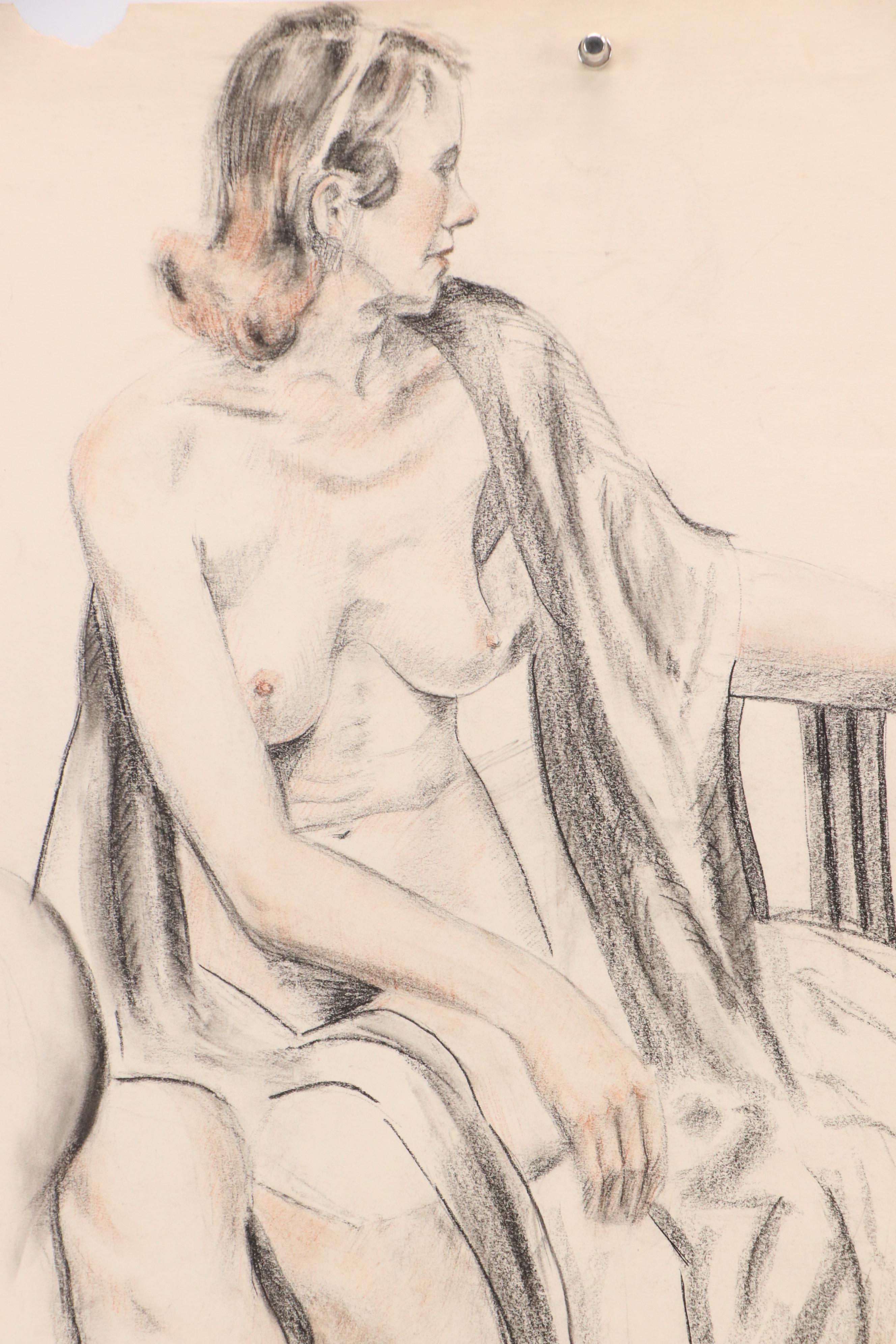 Harvey Shepard Charcoal Portrait of Man Eating and Other Nude Drawings, 1936