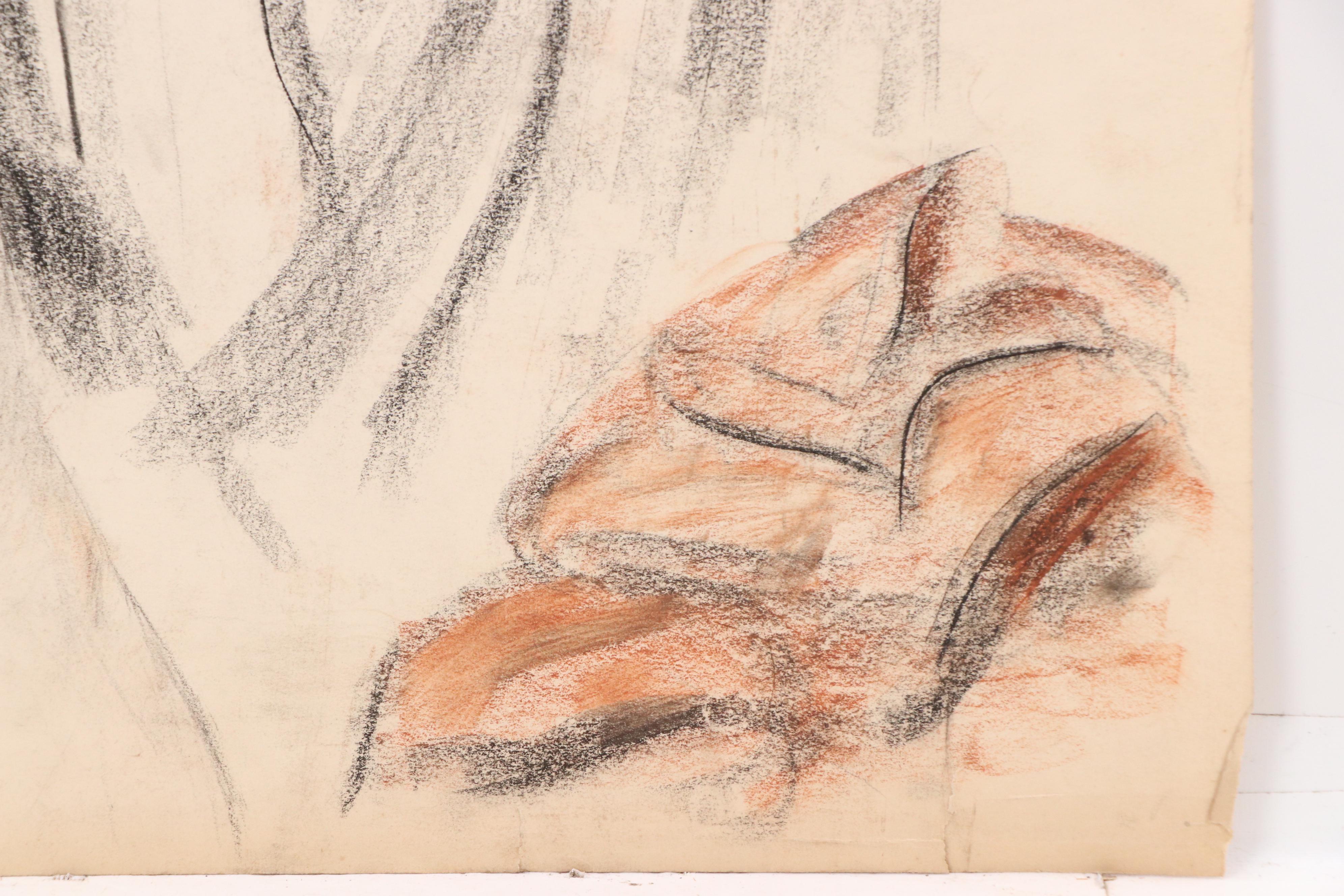 Harvey Shepard Charcoal Portrait of Man Eating and Other Nude Drawings, 1936