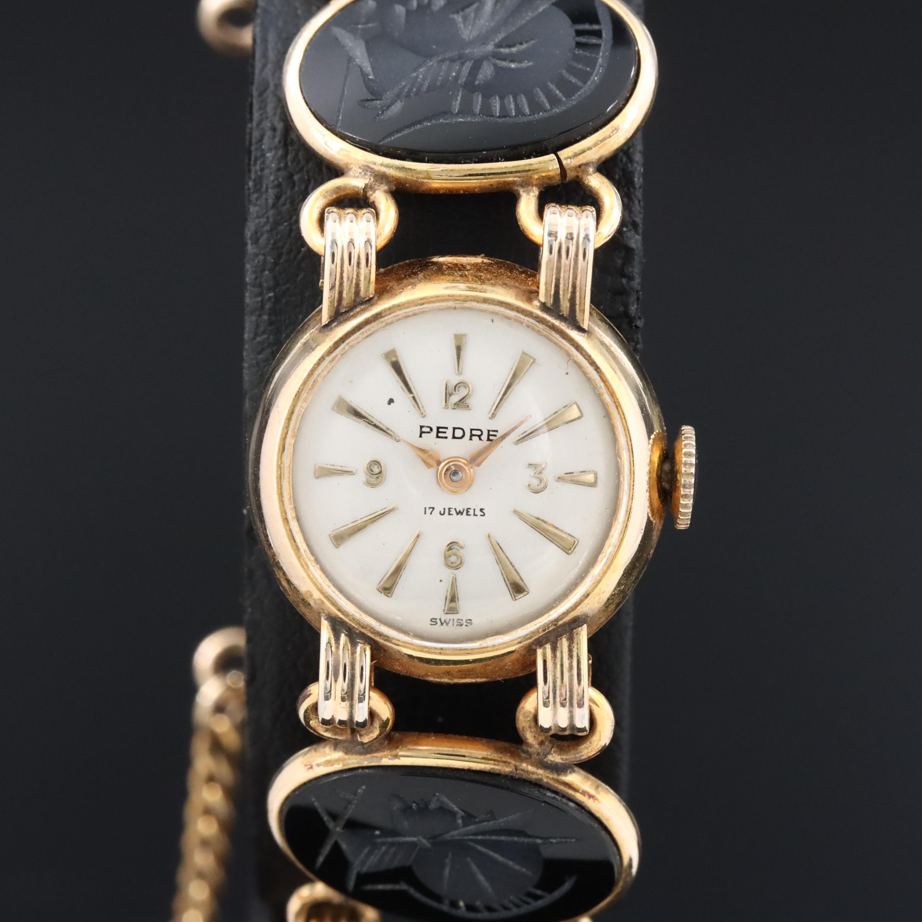 Pedre Gold Plate and Gold Filled Black Onyx Intaglio Roman Soldier Watch