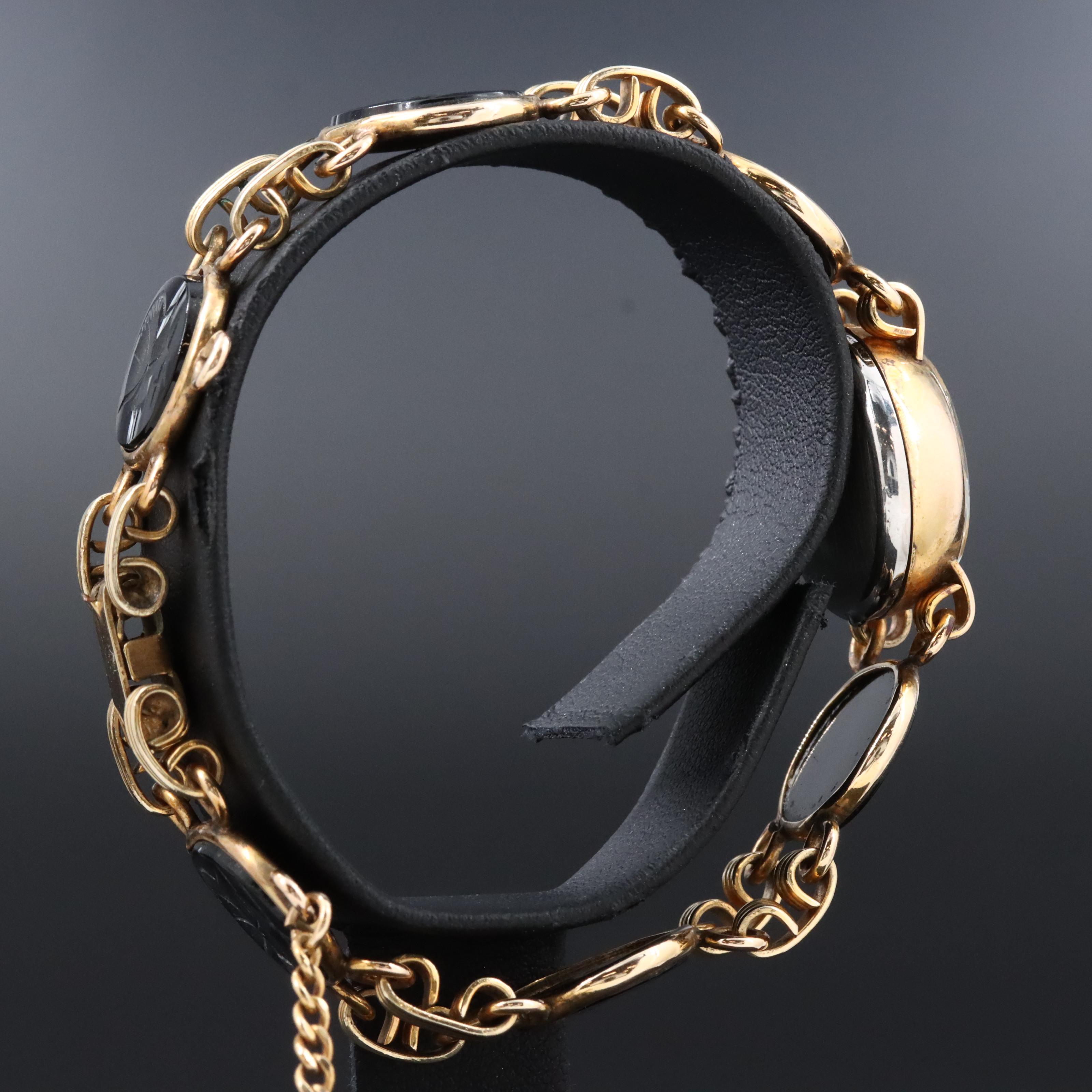 Pedre Gold Plate and Gold Filled Black Onyx Intaglio Roman Soldier Watch