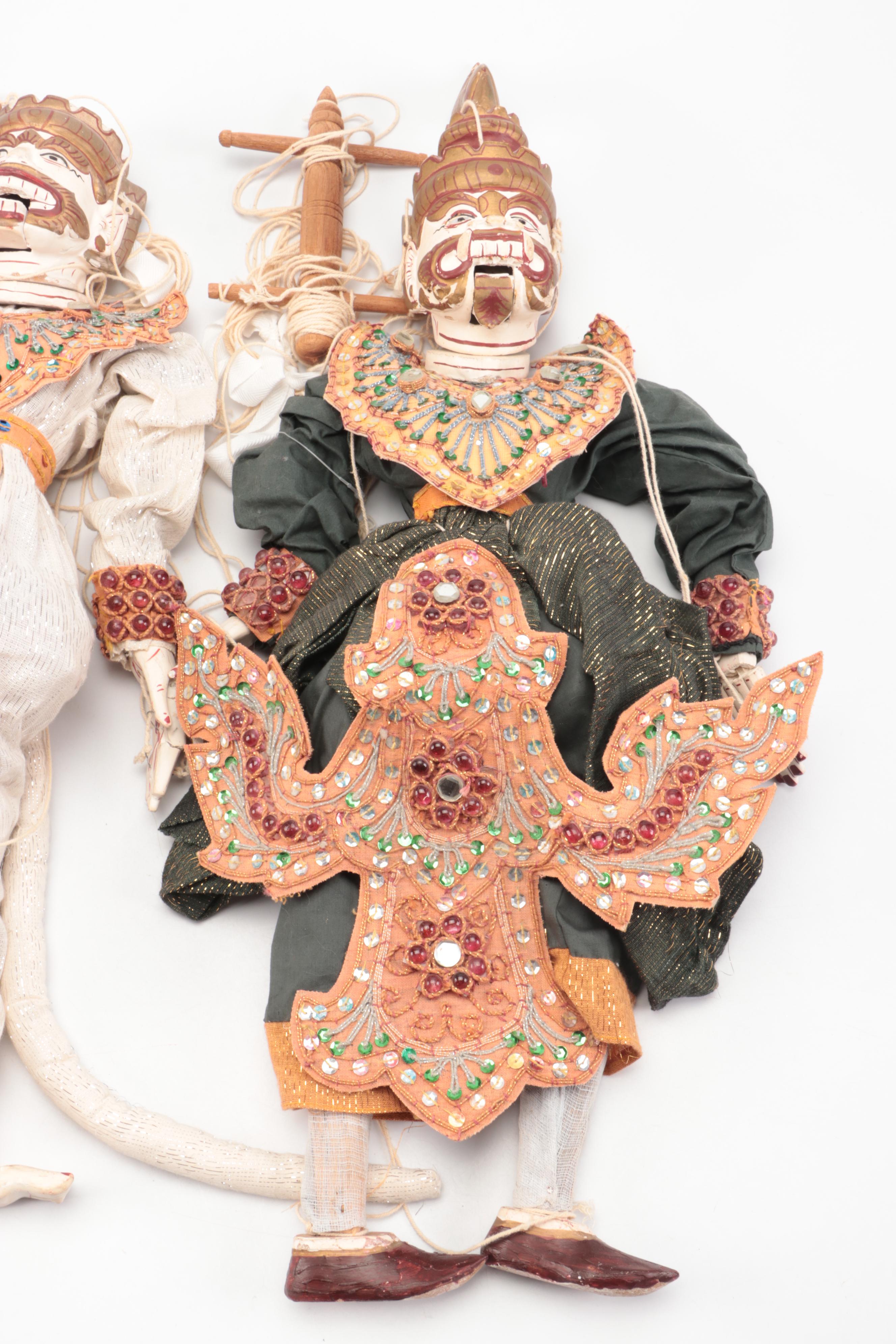 Southeast Asian Carved Wood Marionettes