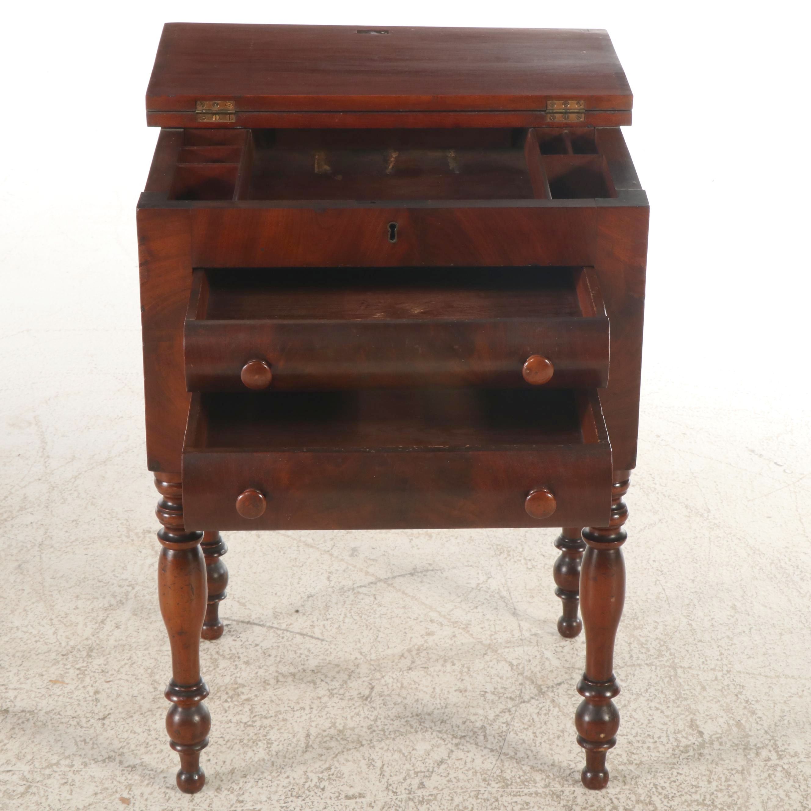 American Classical Mahogany Two-Drawer Flip-Top Work Table