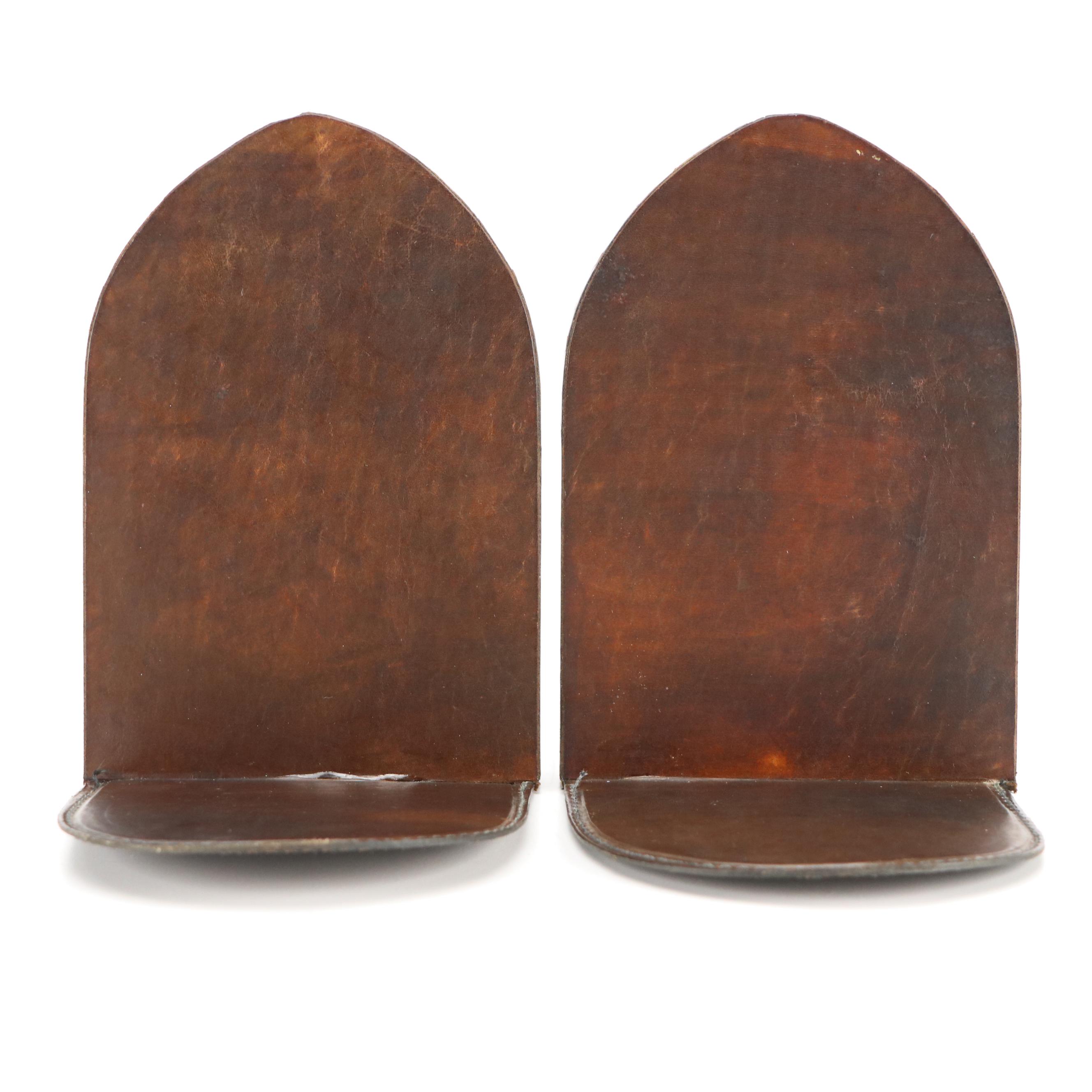 M.W. Barnes Leather Covered Bookends with Gilded Owl Decals