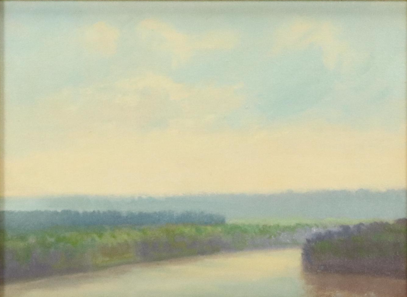 River Landscape Oil Painting, Early 20th Century