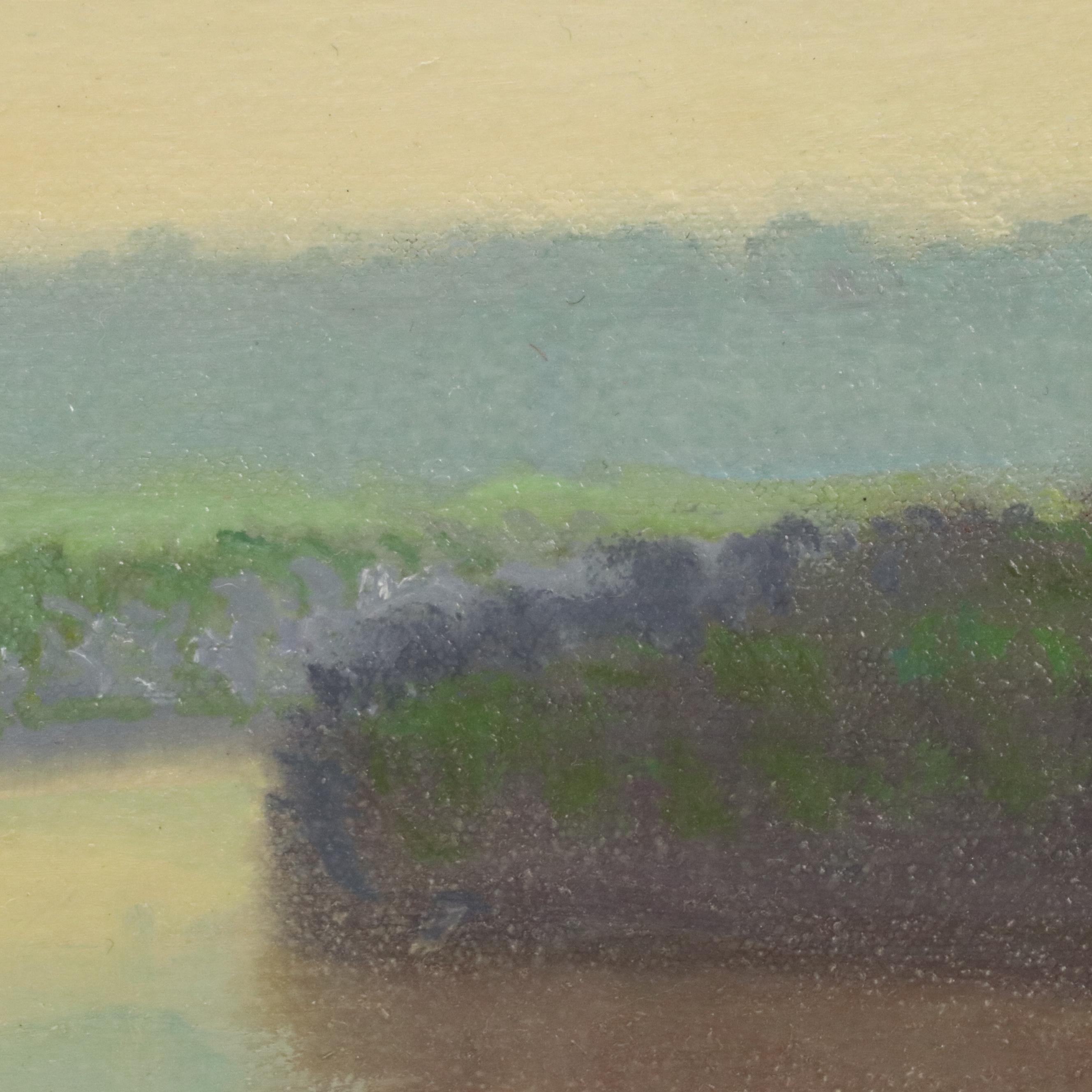 River Landscape Oil Painting, Early 20th Century