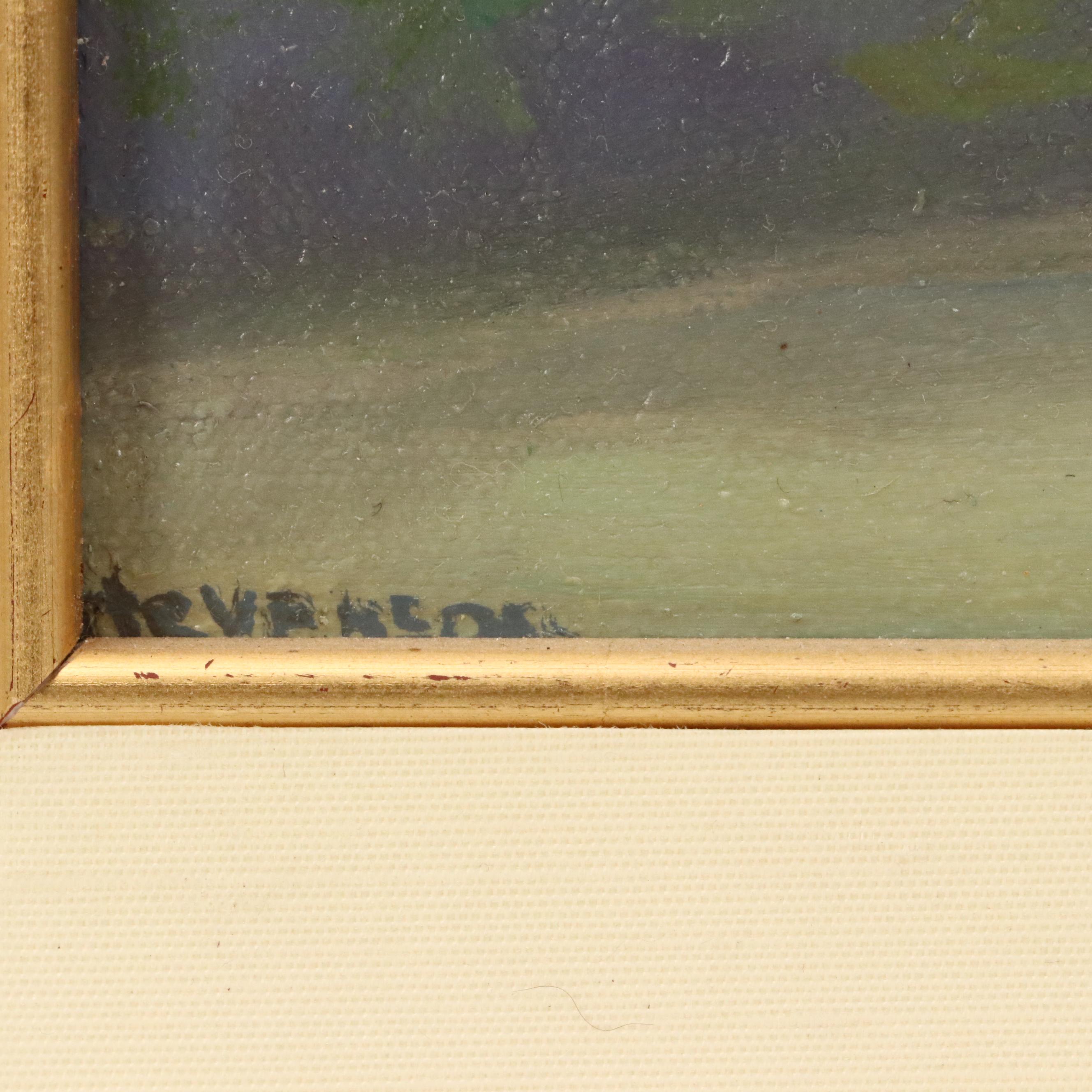 River Landscape Oil Painting, Early 20th Century