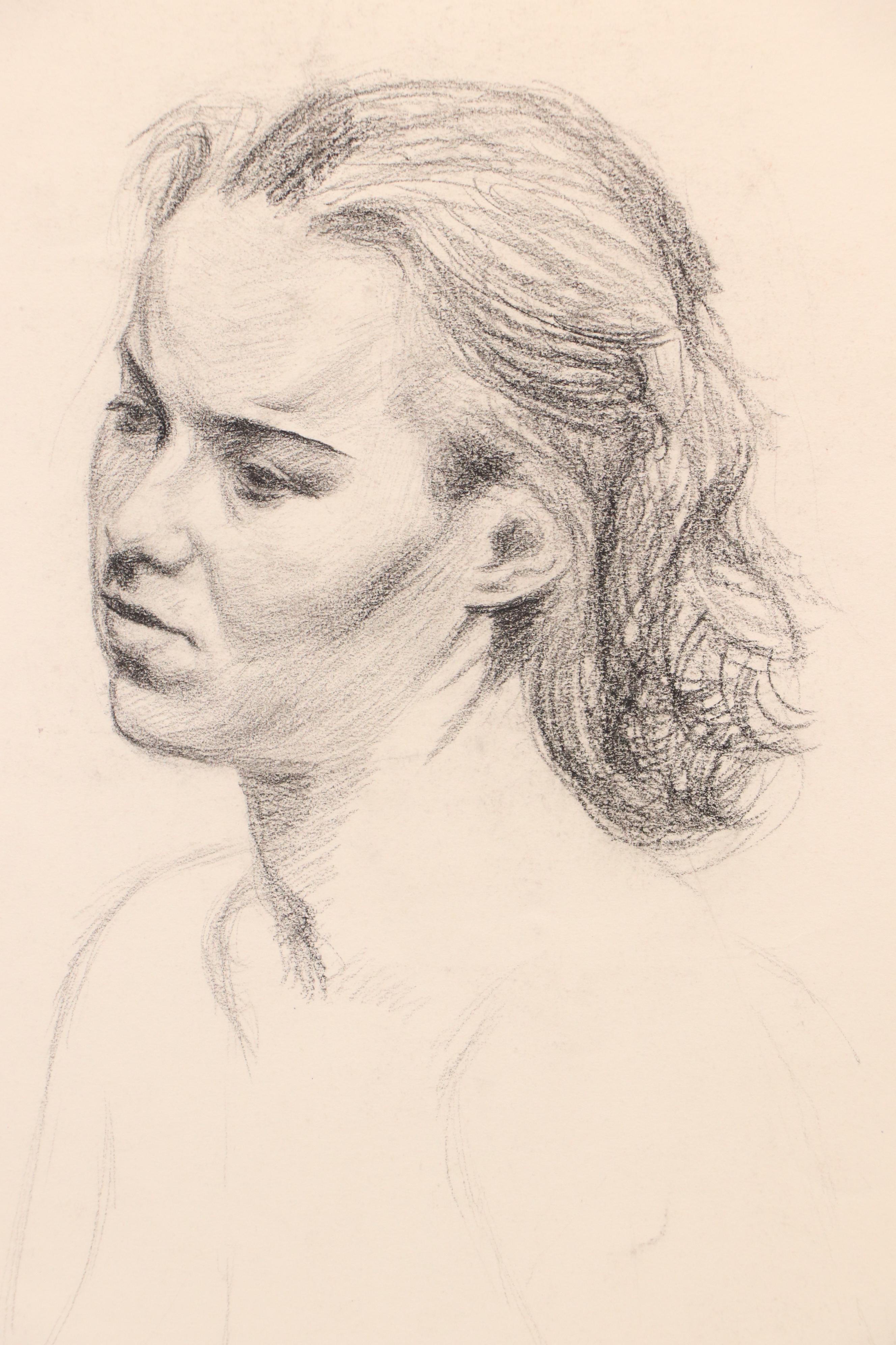 Collection of Figural and Portrait Charcoal Drawings, 20th Century