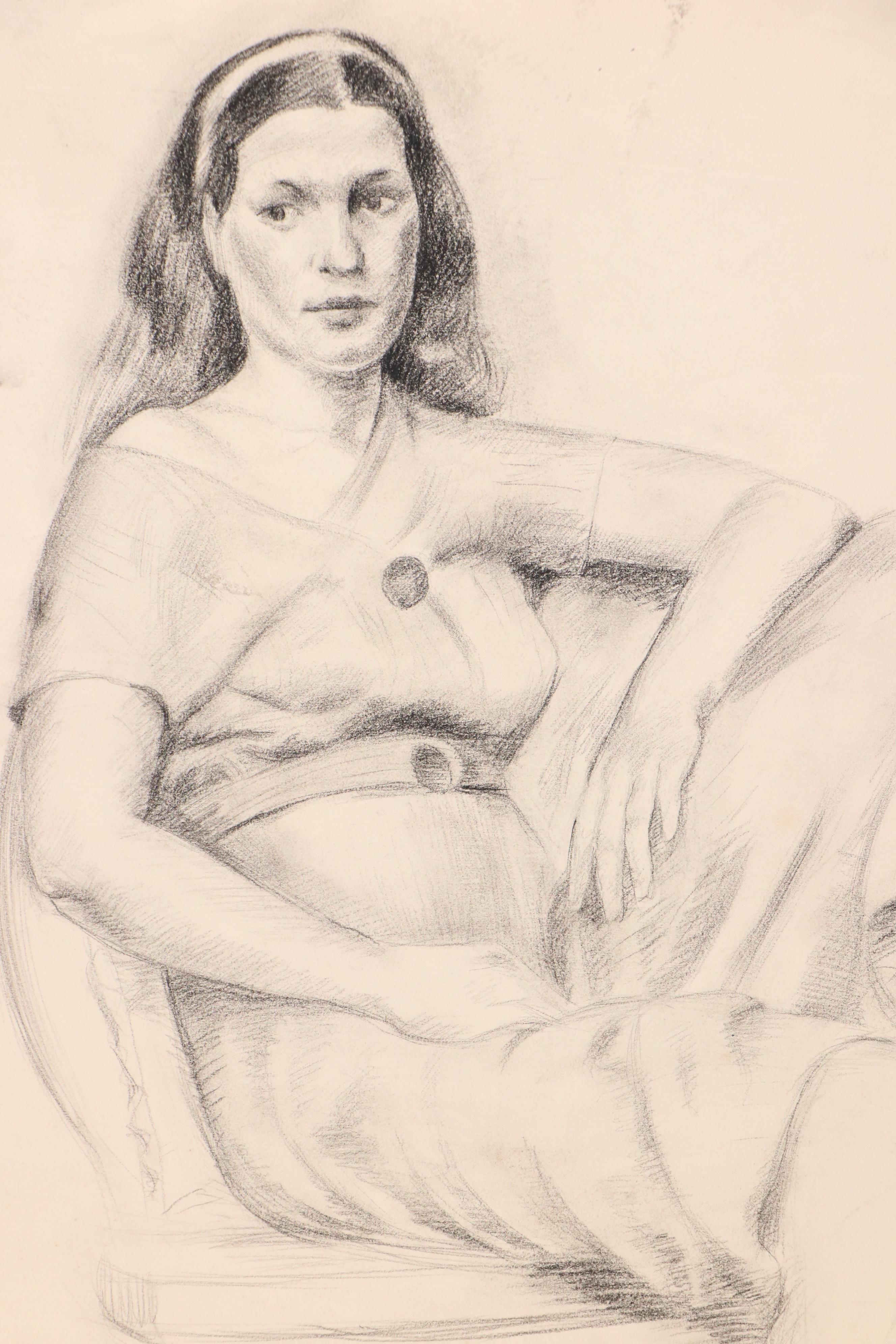 Collection of Figural and Portrait Charcoal Drawings, 20th Century