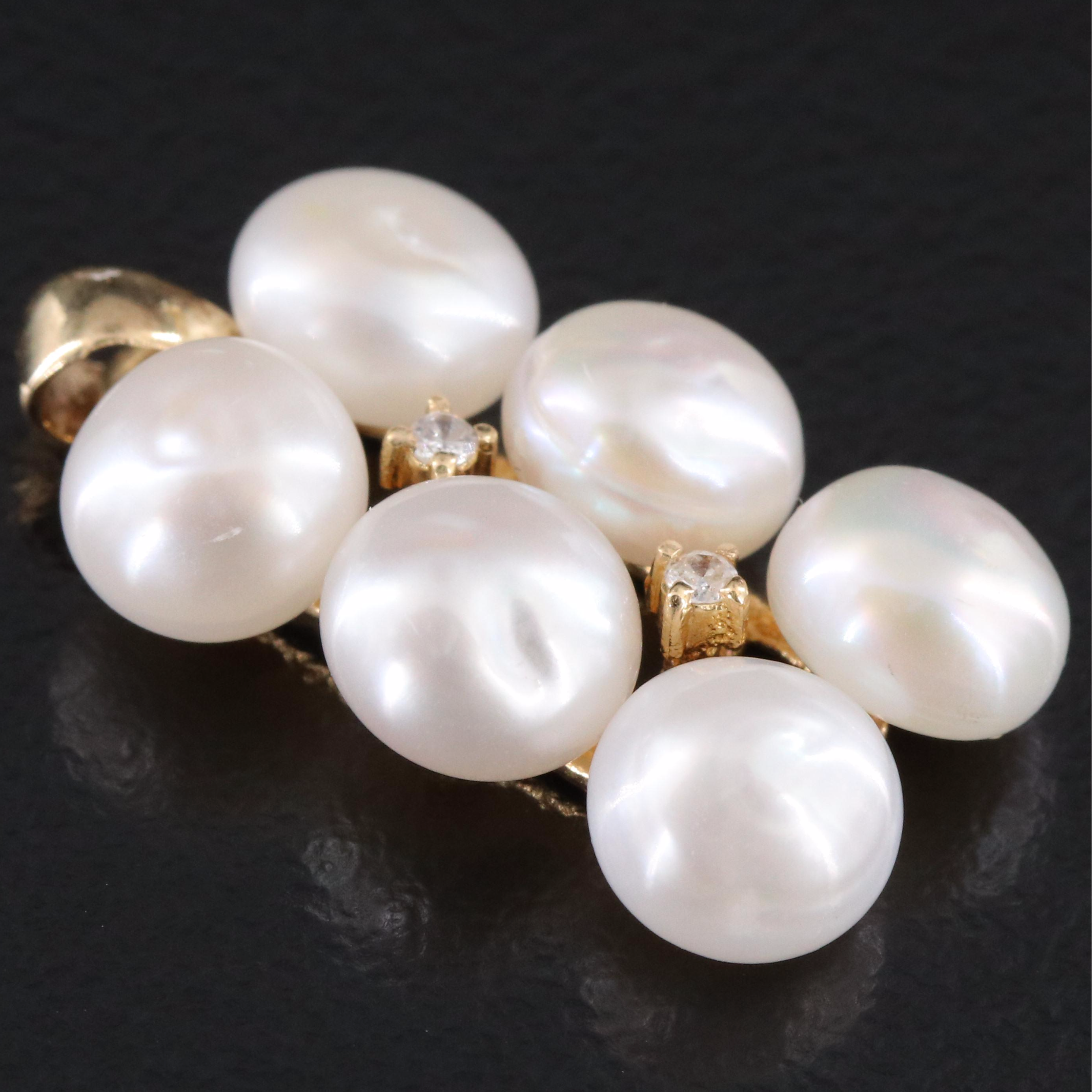 14K Pearl and Diamond Pendant