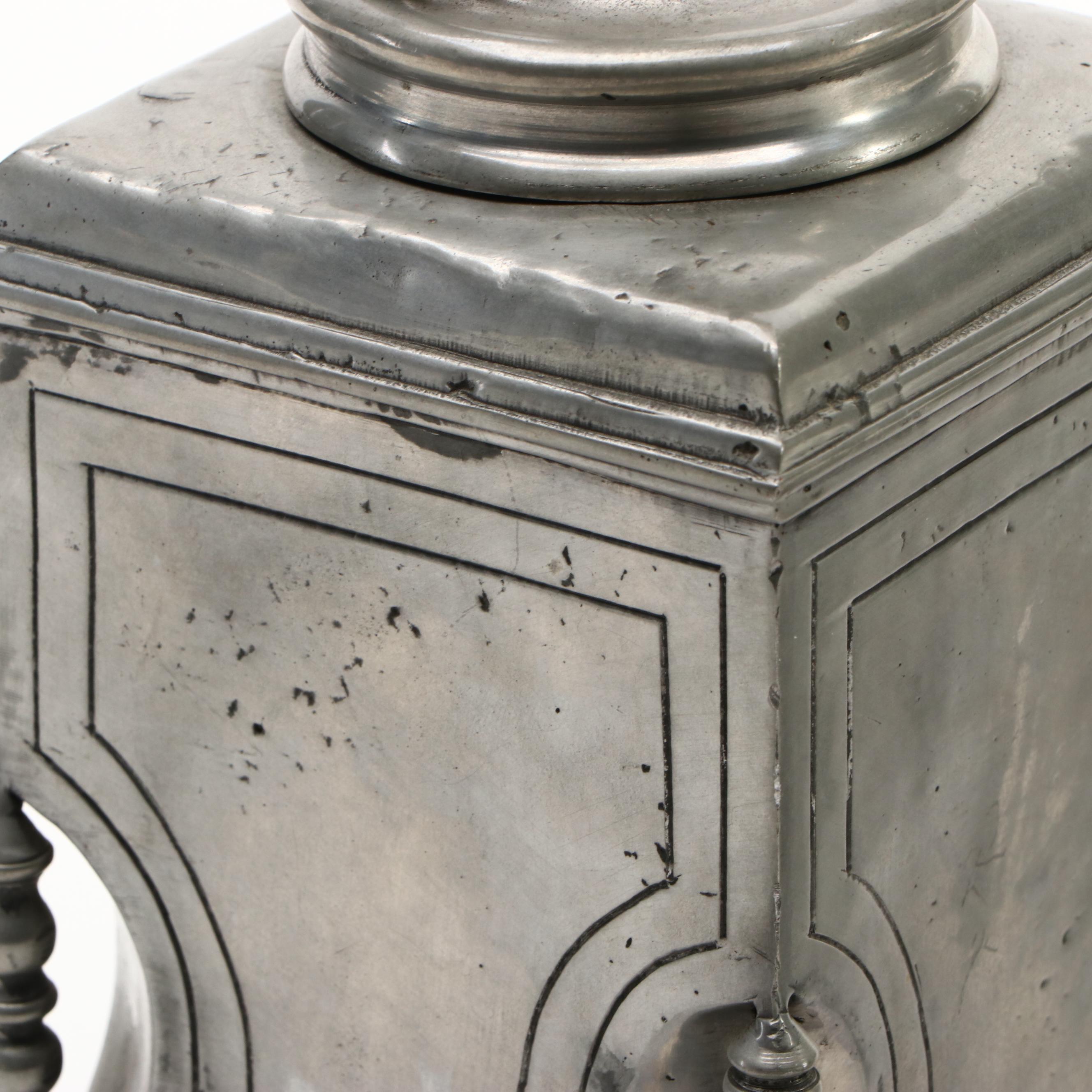 Portuguese Pewter Lantern Shaped Flask with Other Box