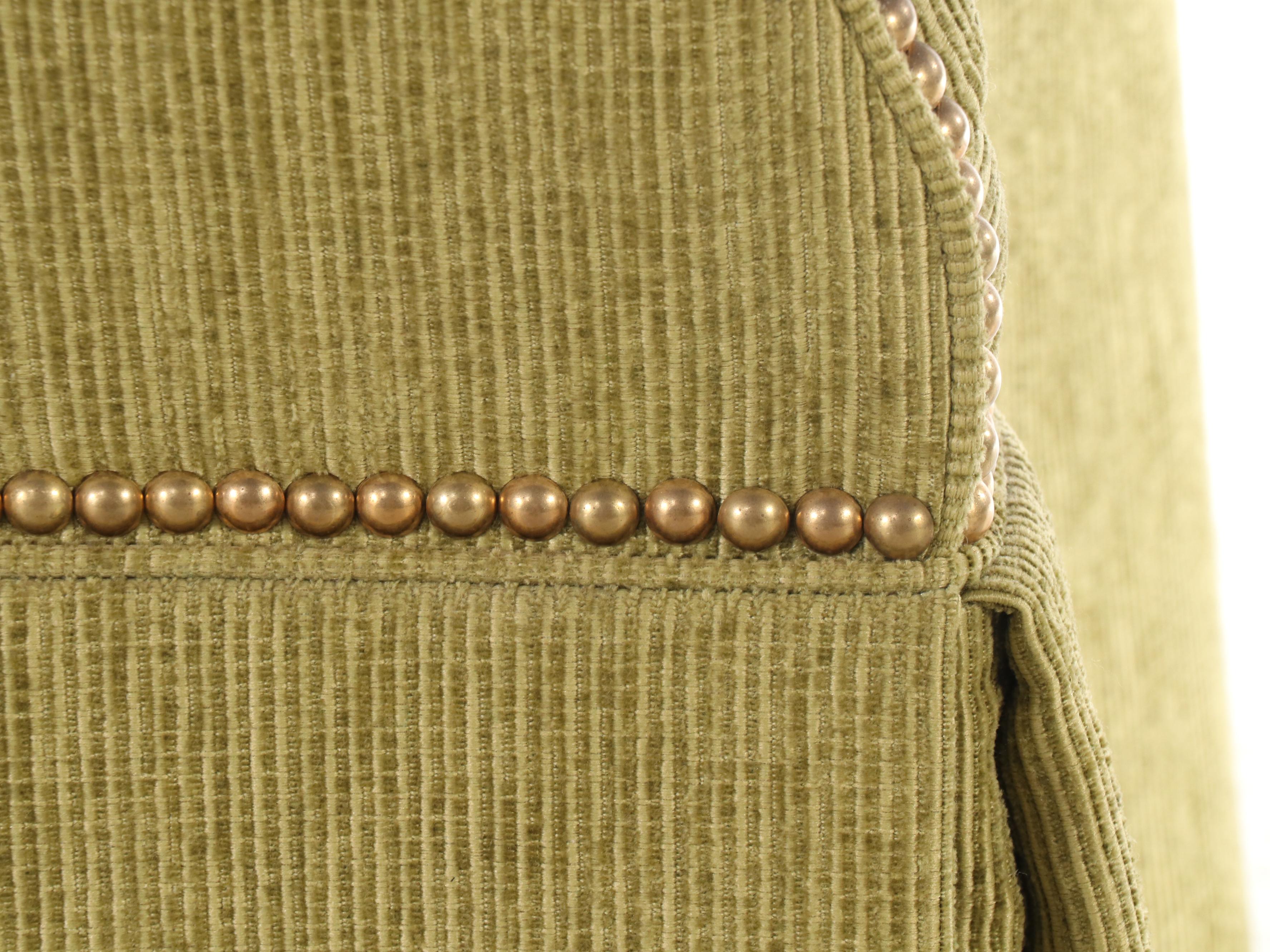 Pair of Skirted Green Chenille Side Chairs