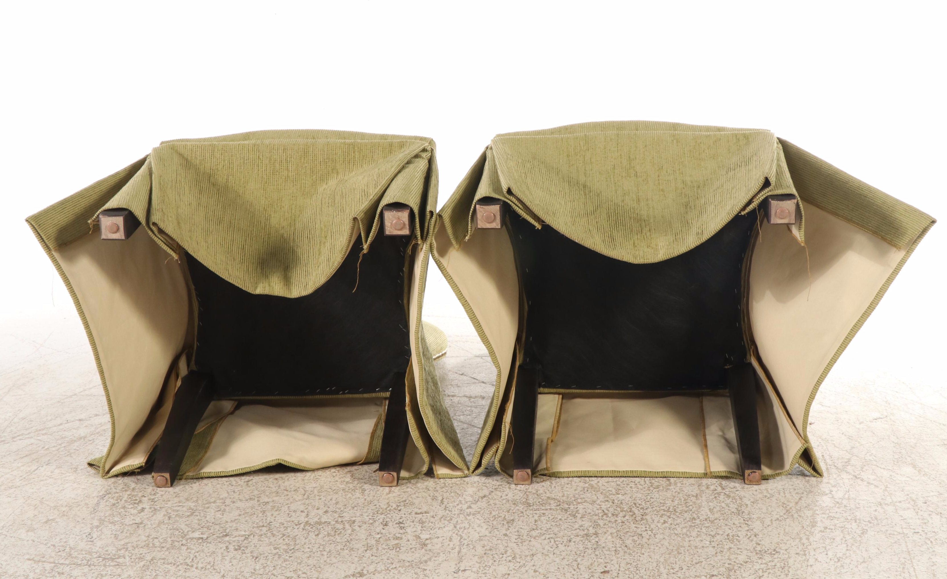 Pair of Skirted Green Chenille Side Chairs