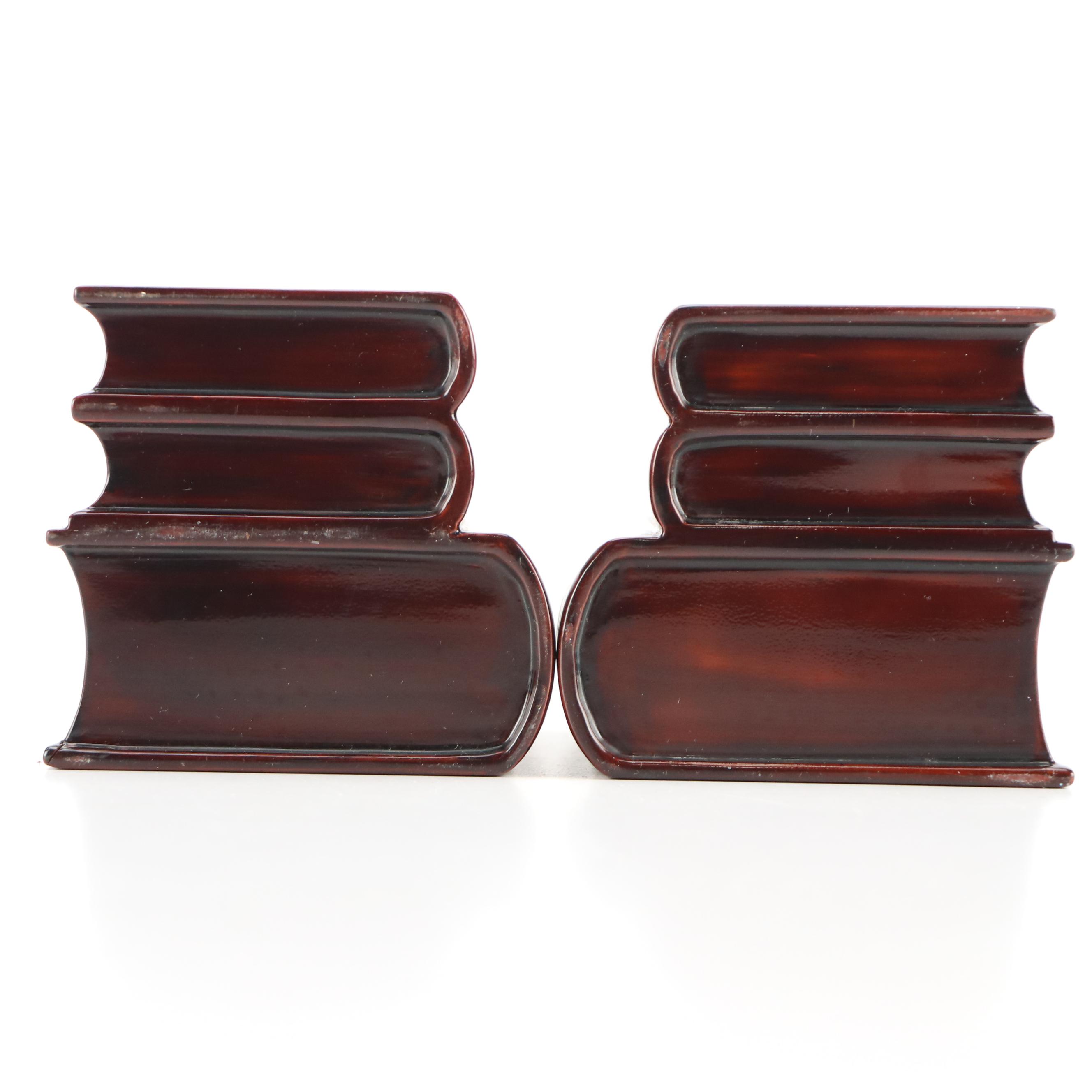 Nguyen Thành Lê Goldfish Motif Vietnamese Lacquered Wood Bookends