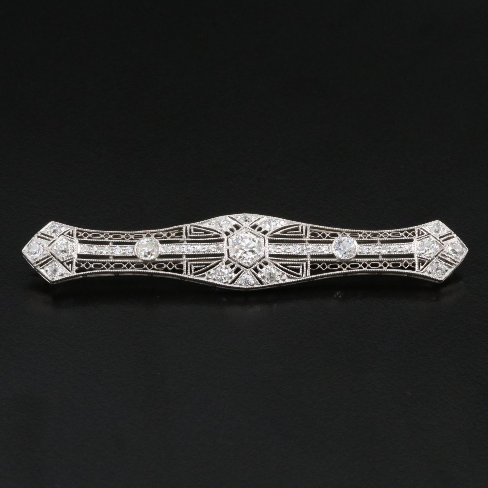 Edwardian 1.77 CTW Diamond Platinum Bar Brooch