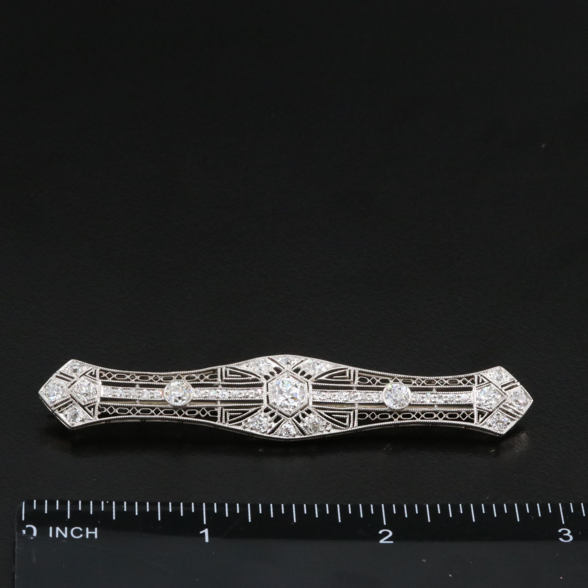 Edwardian 1.77 CTW Diamond Platinum Bar Brooch