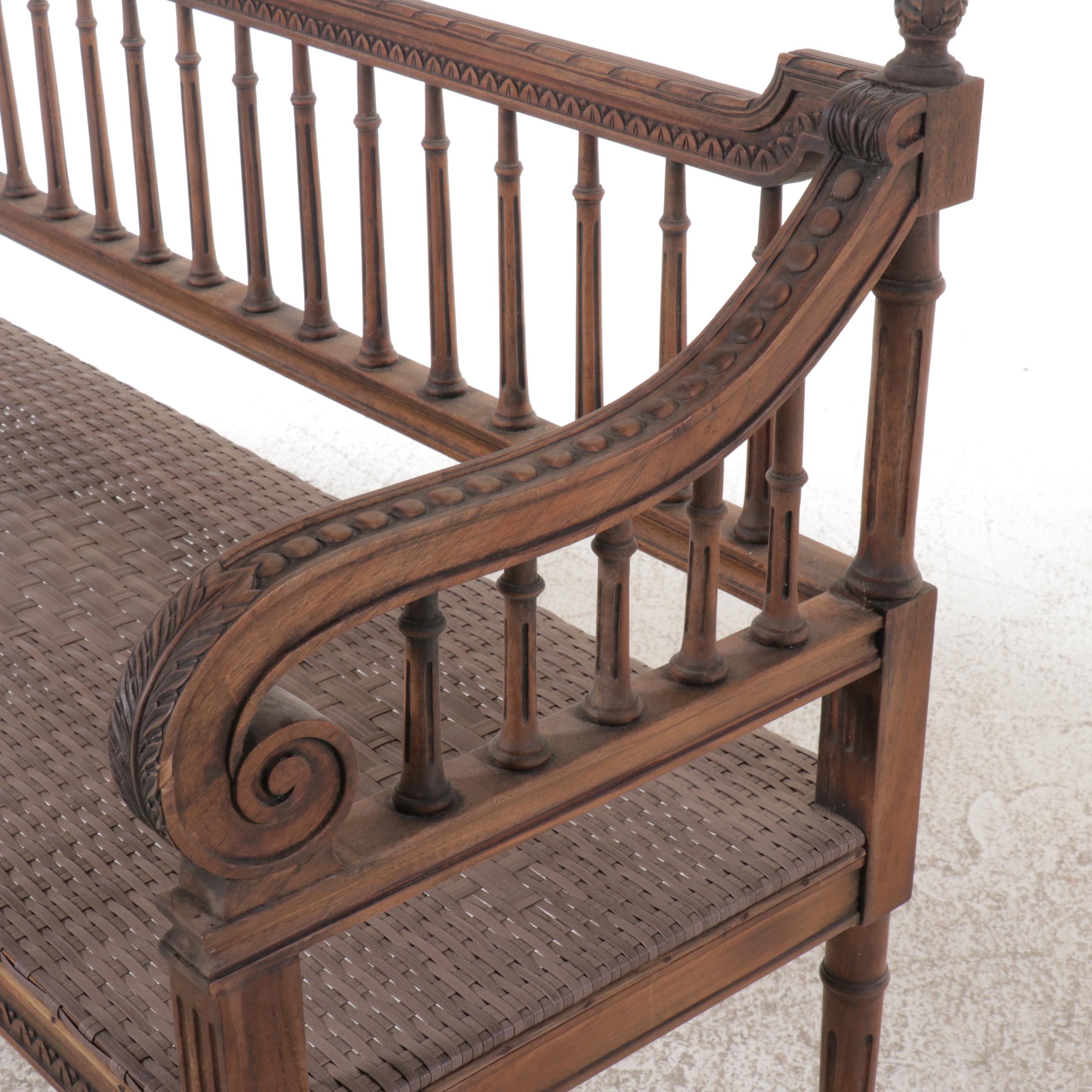 Louis XVI Style Garden Settee with Resin Wicker Seat