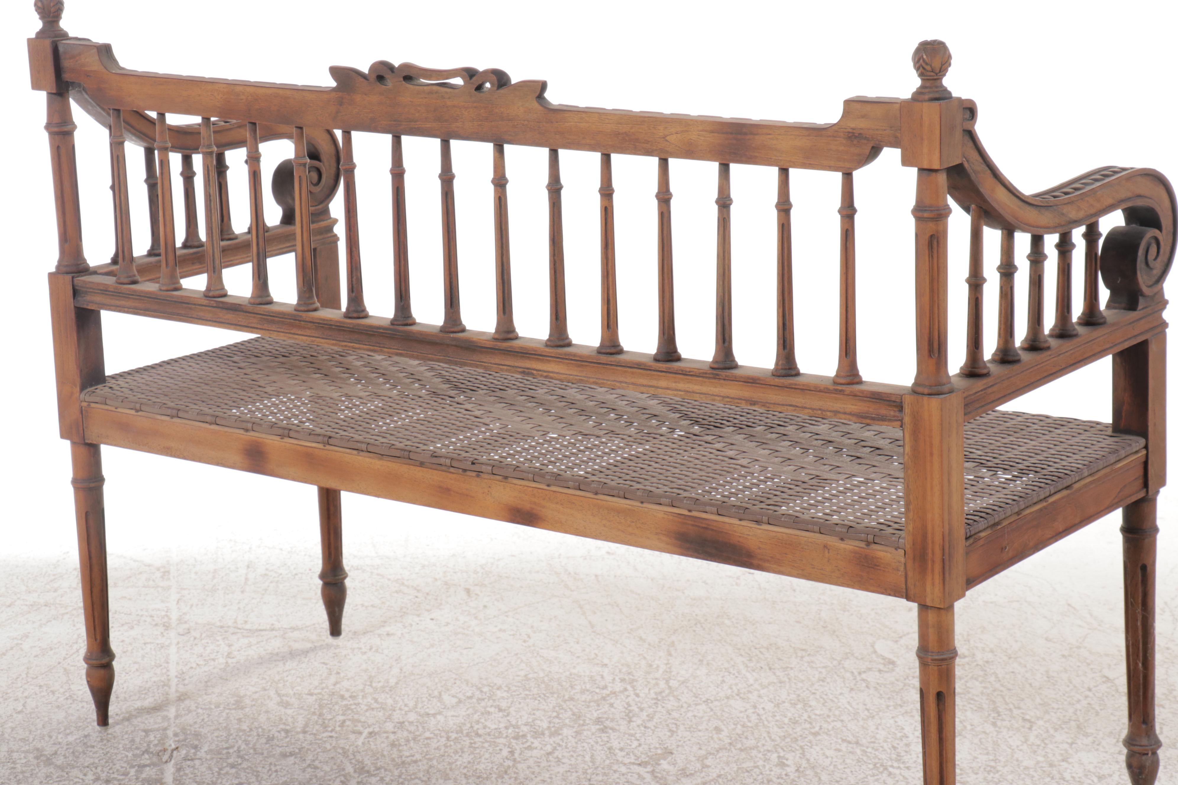 Louis XVI Style Garden Settee with Resin Wicker Seat