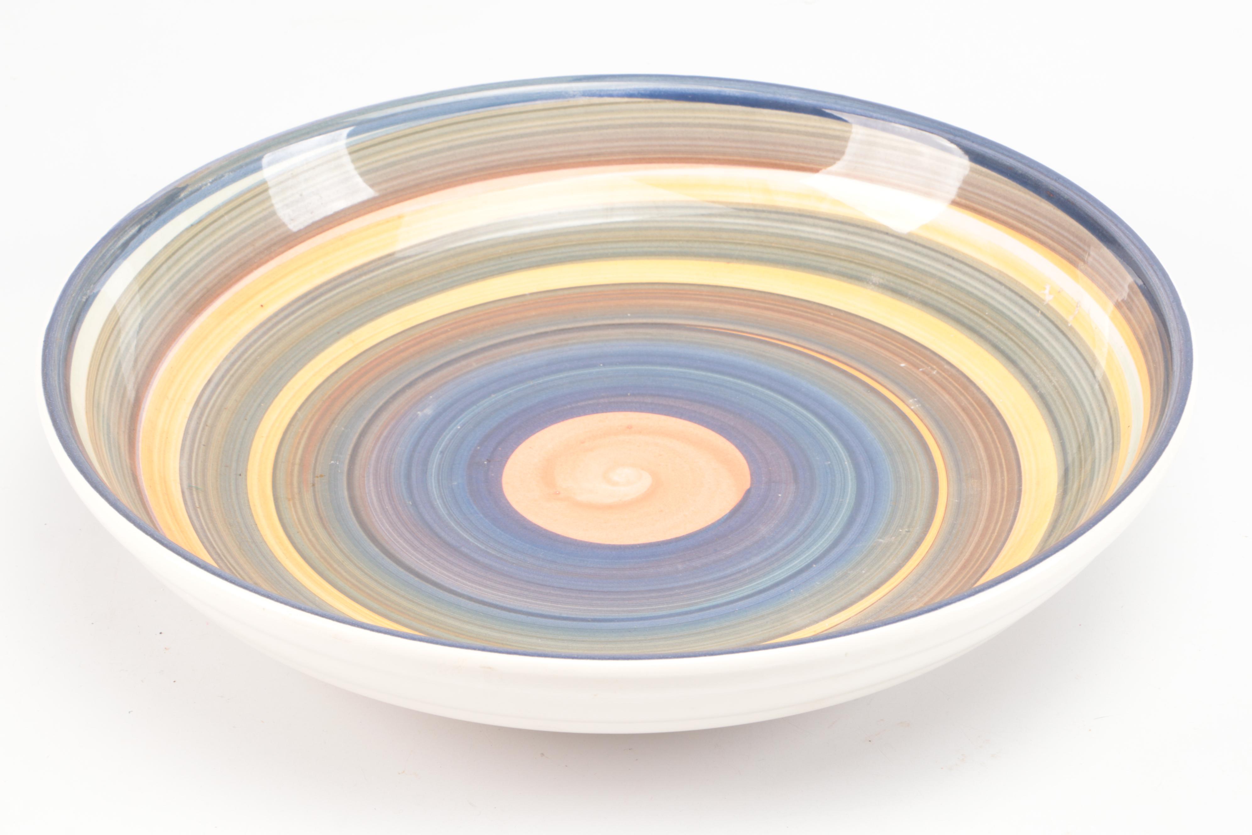 Italian Majolica Trays and Spoon Rest with Other Ceramic and Glass Serveware