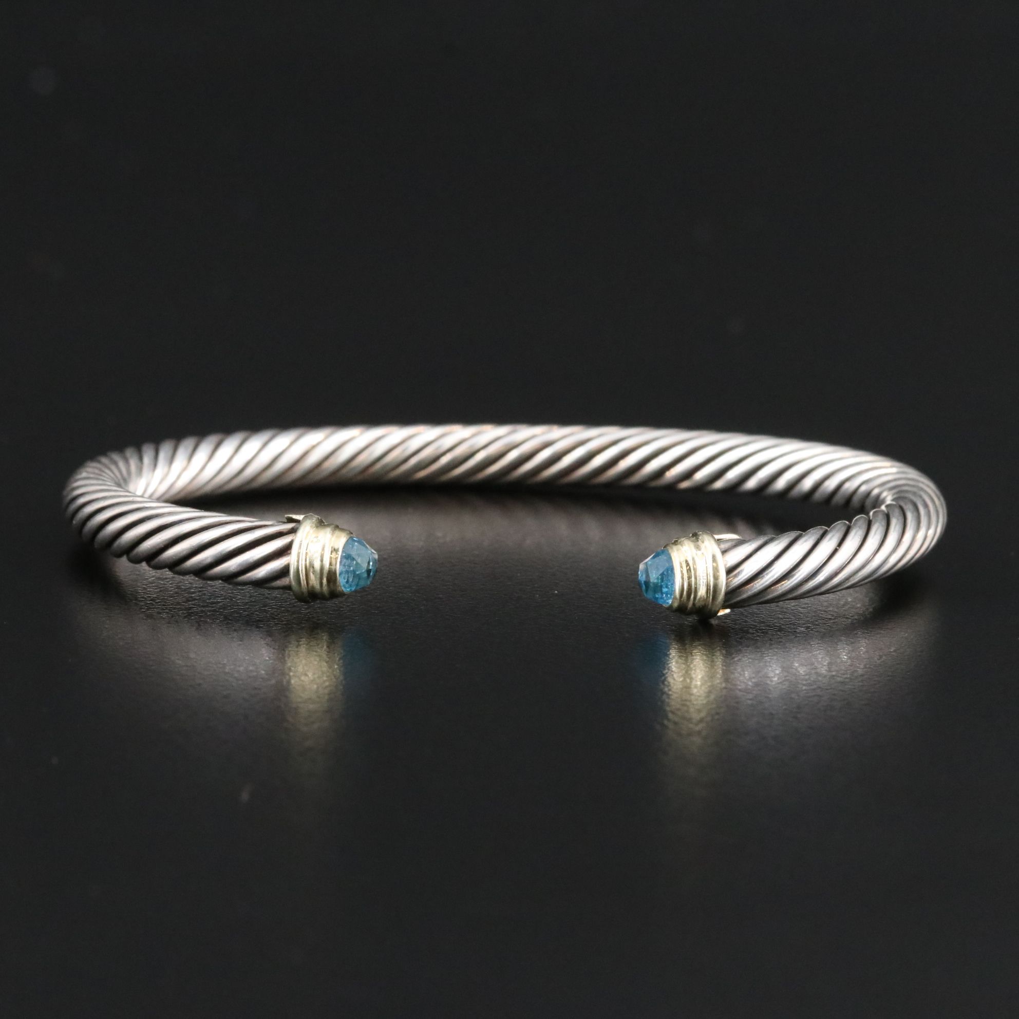 David Yurman Sterling, 14K, and Blue Topaz Cable Cuff