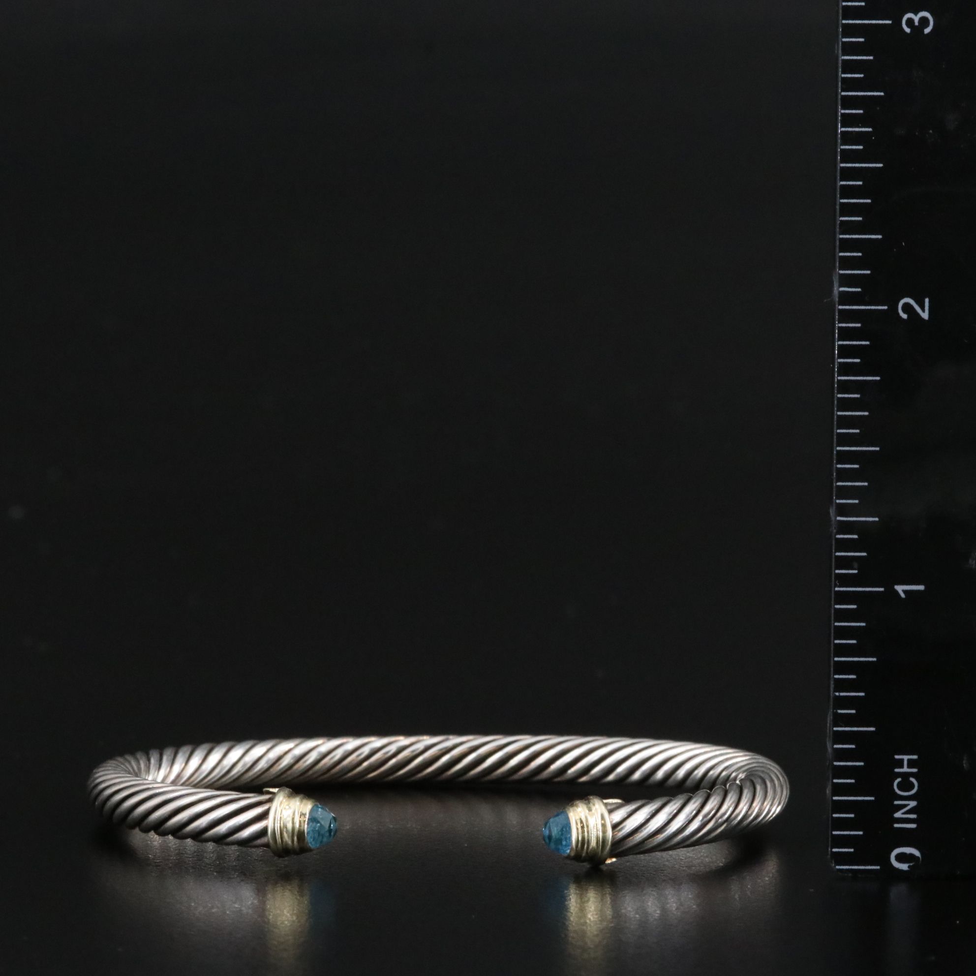 David Yurman Sterling, 14K, and Blue Topaz Cable Cuff