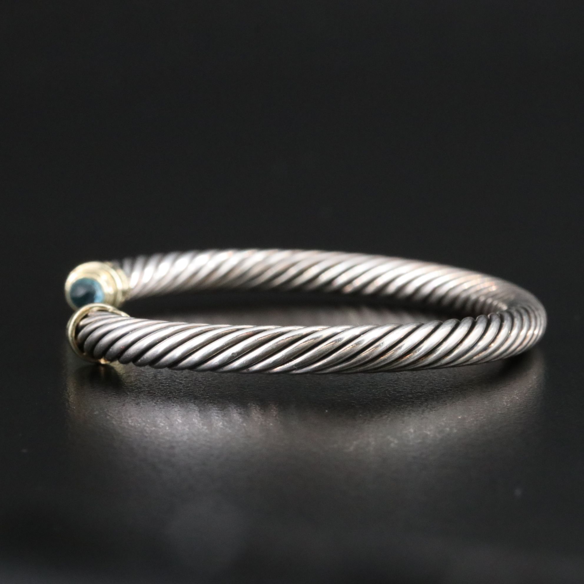 David Yurman Sterling, 14K, and Blue Topaz Cable Cuff