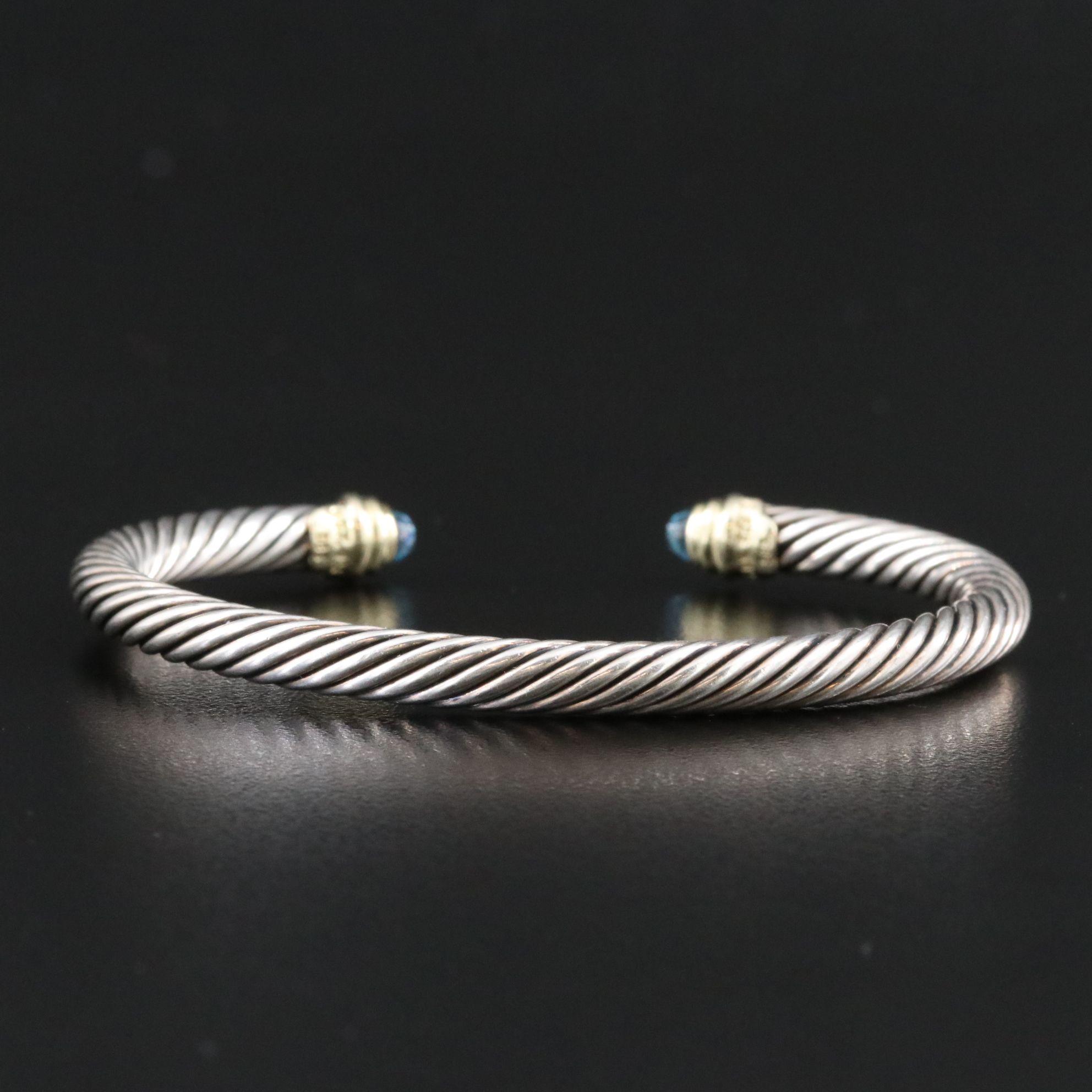 David Yurman Sterling, 14K, and Blue Topaz Cable Cuff