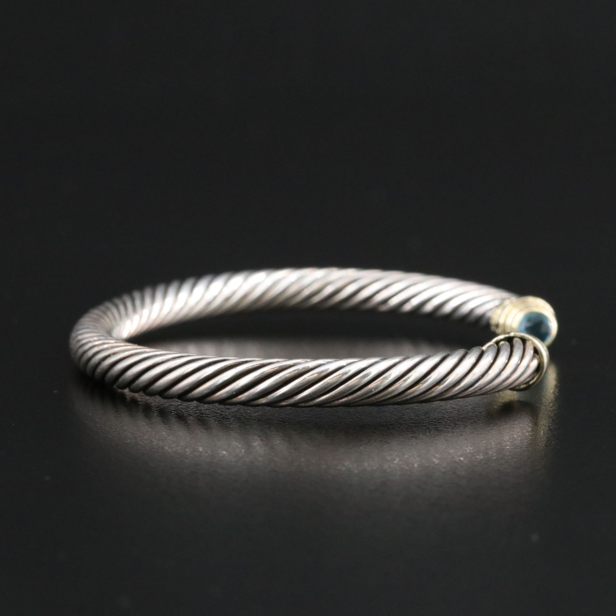 David Yurman Sterling, 14K, and Blue Topaz Cable Cuff