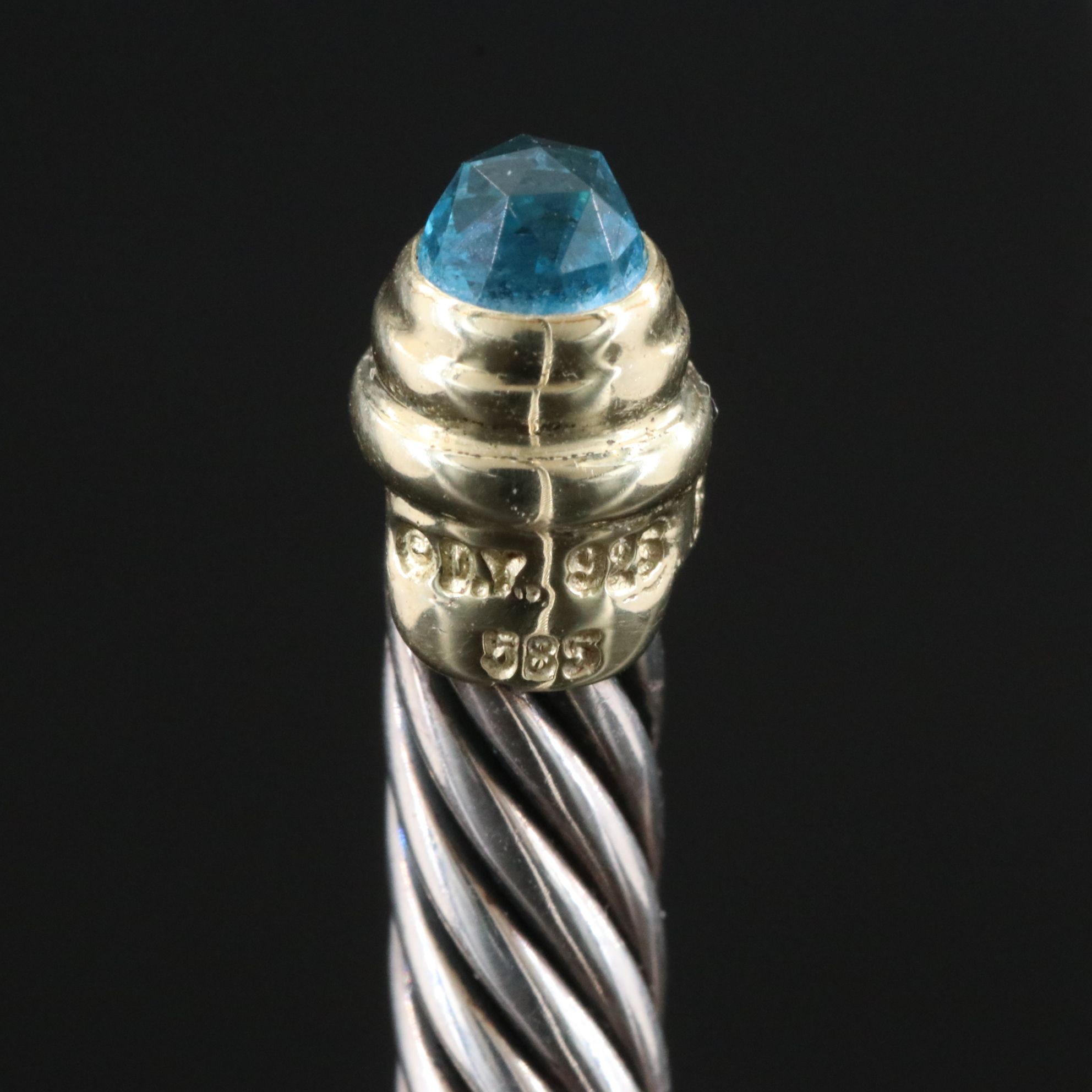 David Yurman Sterling, 14K, and Blue Topaz Cable Cuff
